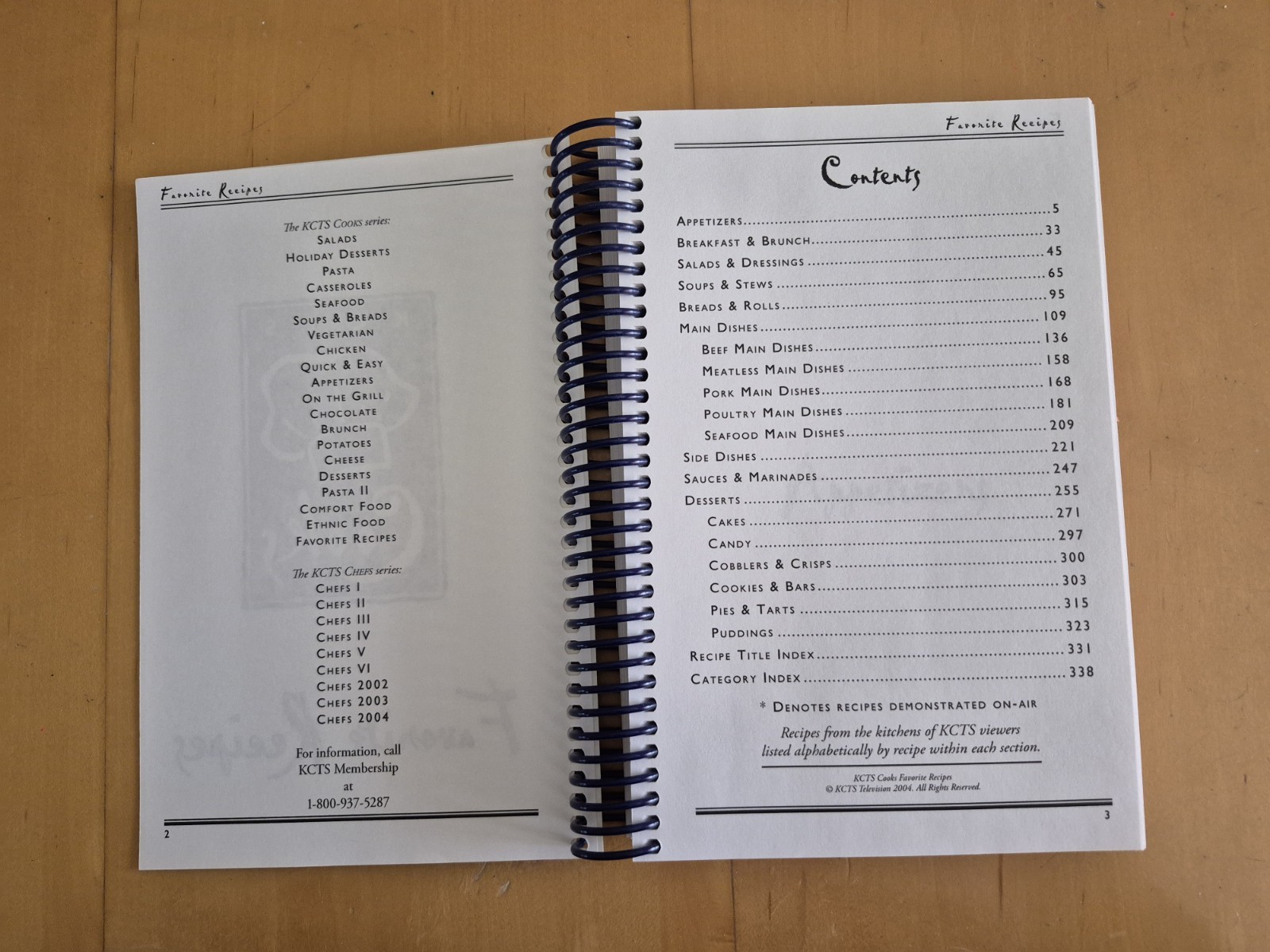 2004 KCTS COOKS FAVORITE RECIPES Spiral Bound 344 Page Recipe Cookbook – Seattle