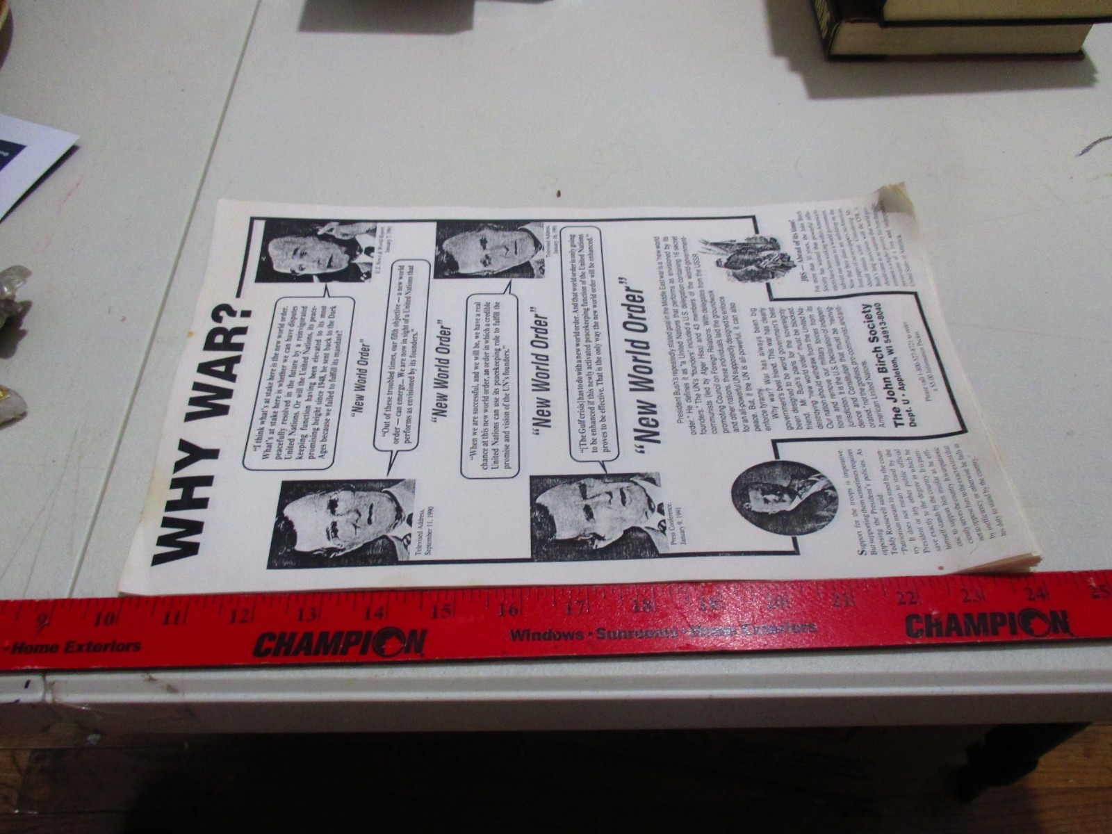 Vintage New World Order Flyer, John Birch Society, George Bush, Globalists