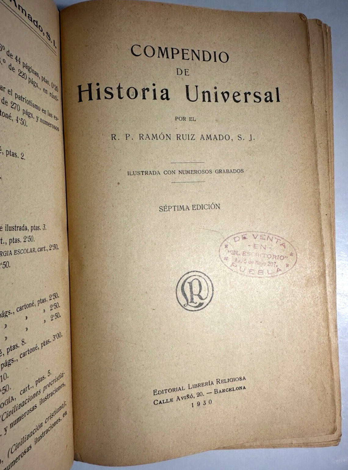 Compendio de Historia Universal- R.P. Ramón Ruiz Amado 1930 – Spanish C72