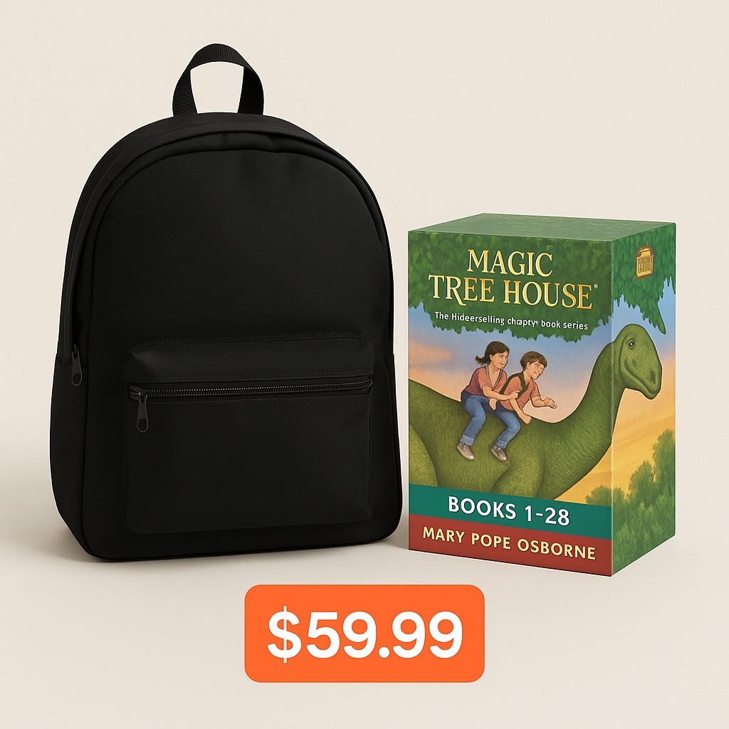 Magic Tree House Book Set Combined with Stuckar Brand Backpack – Package Deal