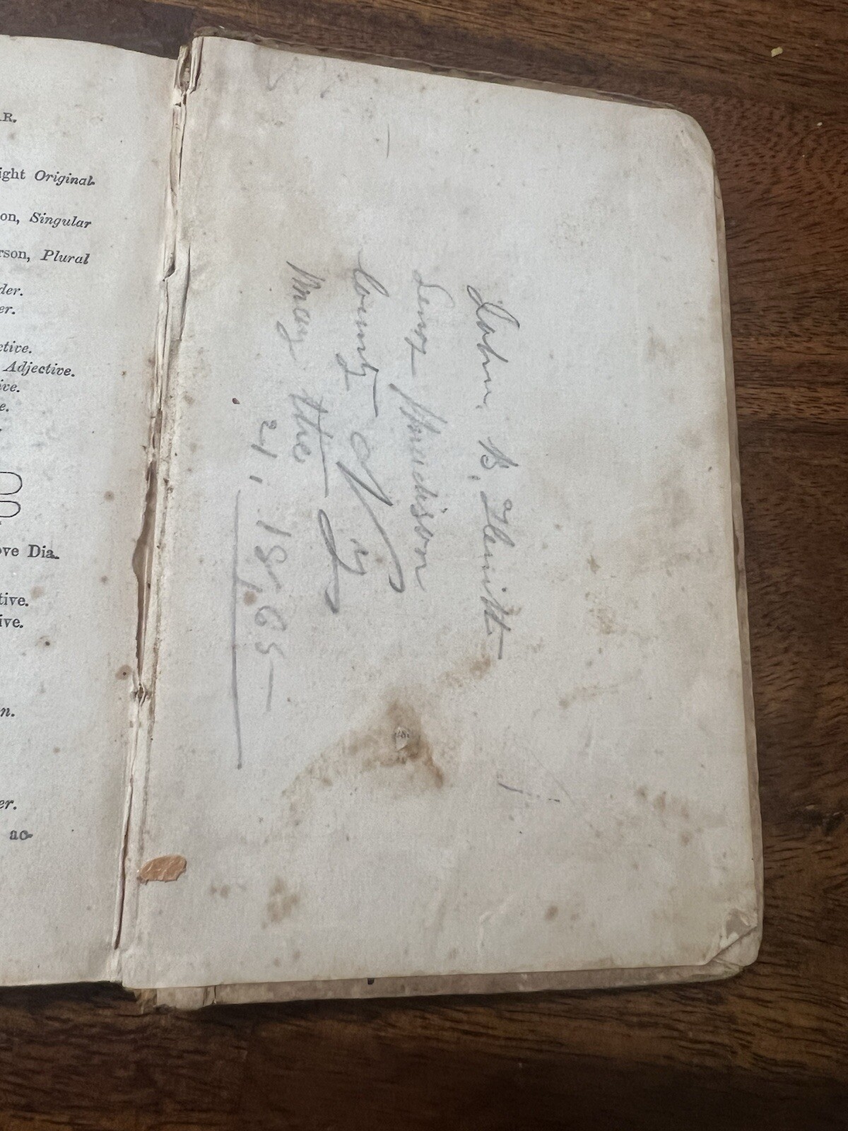 Antique Book 1800’s Hardcover School First Lessons In English Grammar S.W. Clark