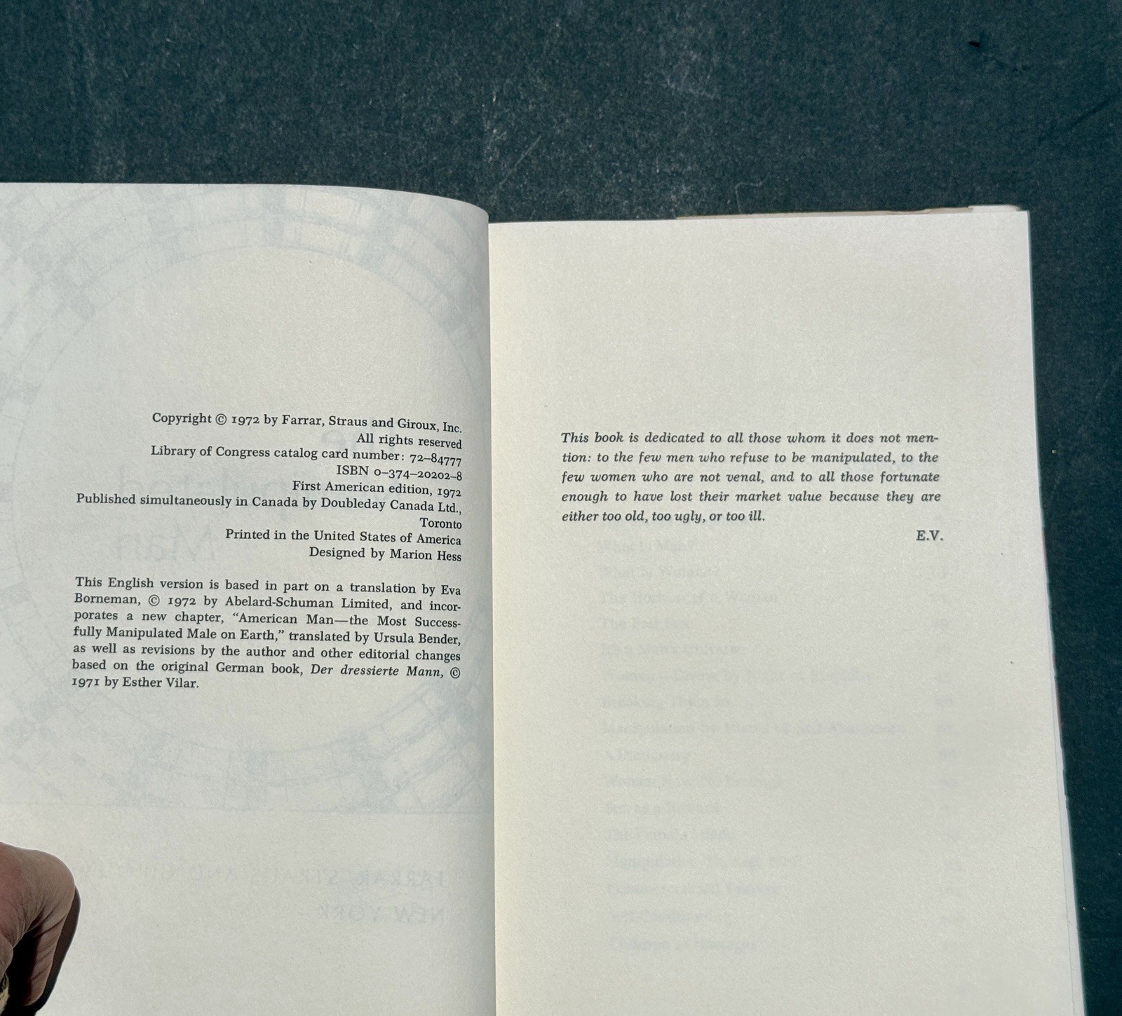 The Manipulated Man by Esther Vilar (1972) – hbk. w/DJ – 1st ed.