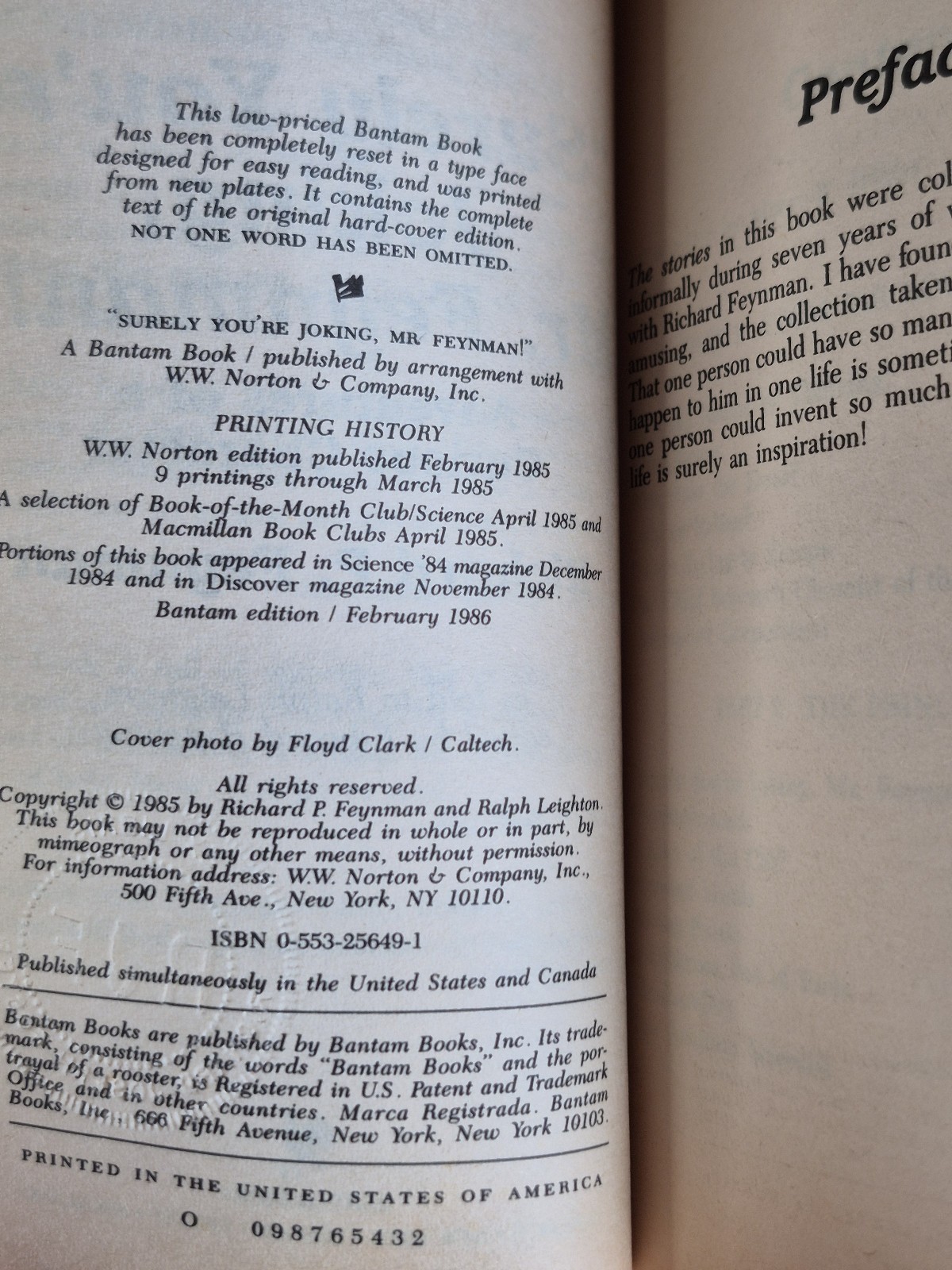 „Surely You’re Joking Mr. Feynman“ – Richard P. Feynman – Bantam 1986 mmpb
