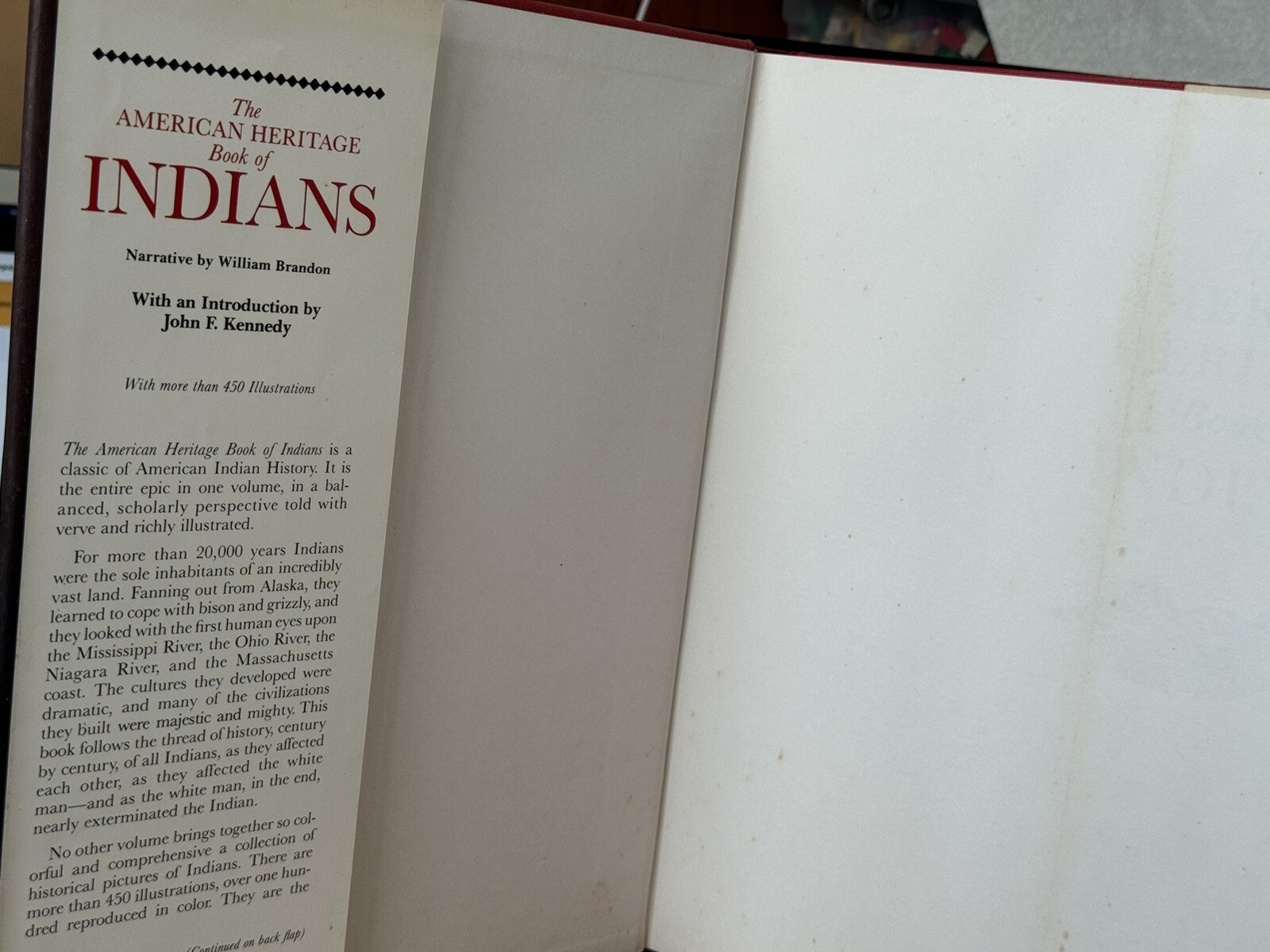 THE AMERICAN HERITAGE BOOK OF INDIANS 1961 HC/DJ Intro by JFK 424 pages
