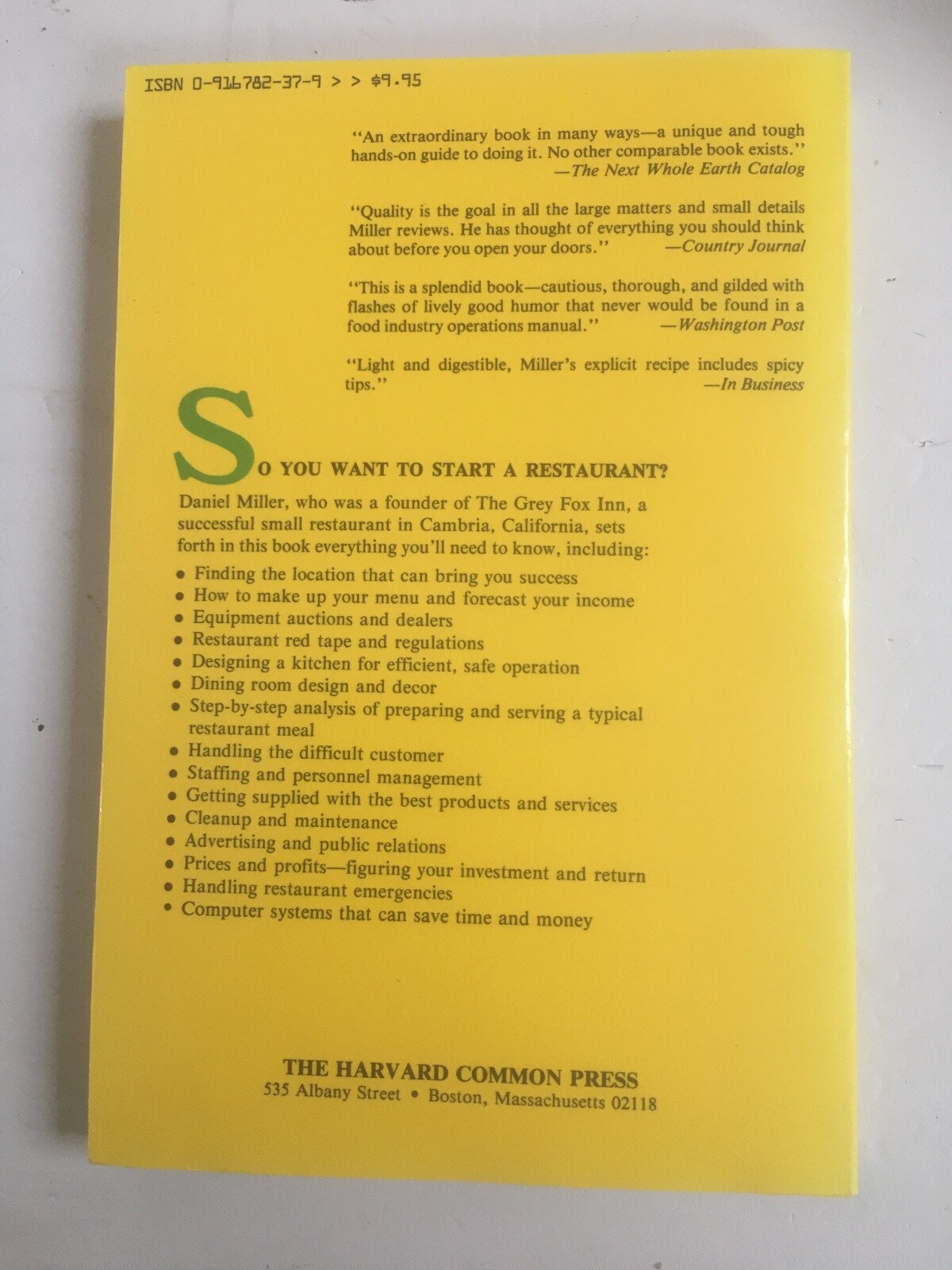 STARTING A SMALL RESTAURANT BY DANIEL MILLER / 1983 PB