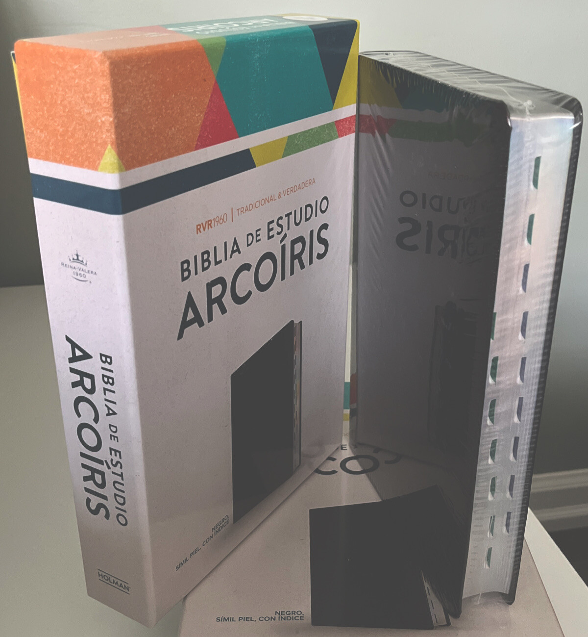 Biblia RVR 1960 de Estudio Arco Iris Multicolor Piel Imitación Negro con Índice