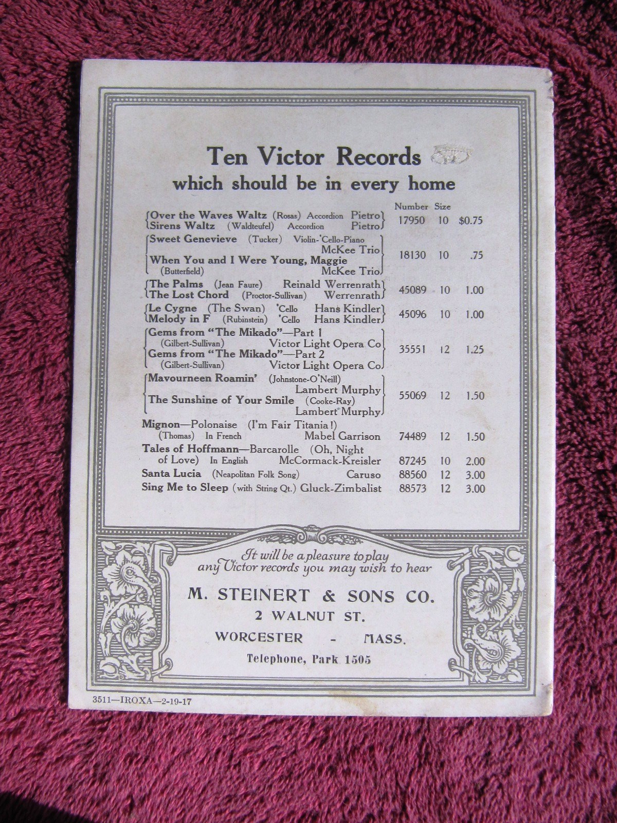 New VICTOR RECORDS Apr 1917 Alma Gluck Lucia Sextet Victrola Supplement CATALOG