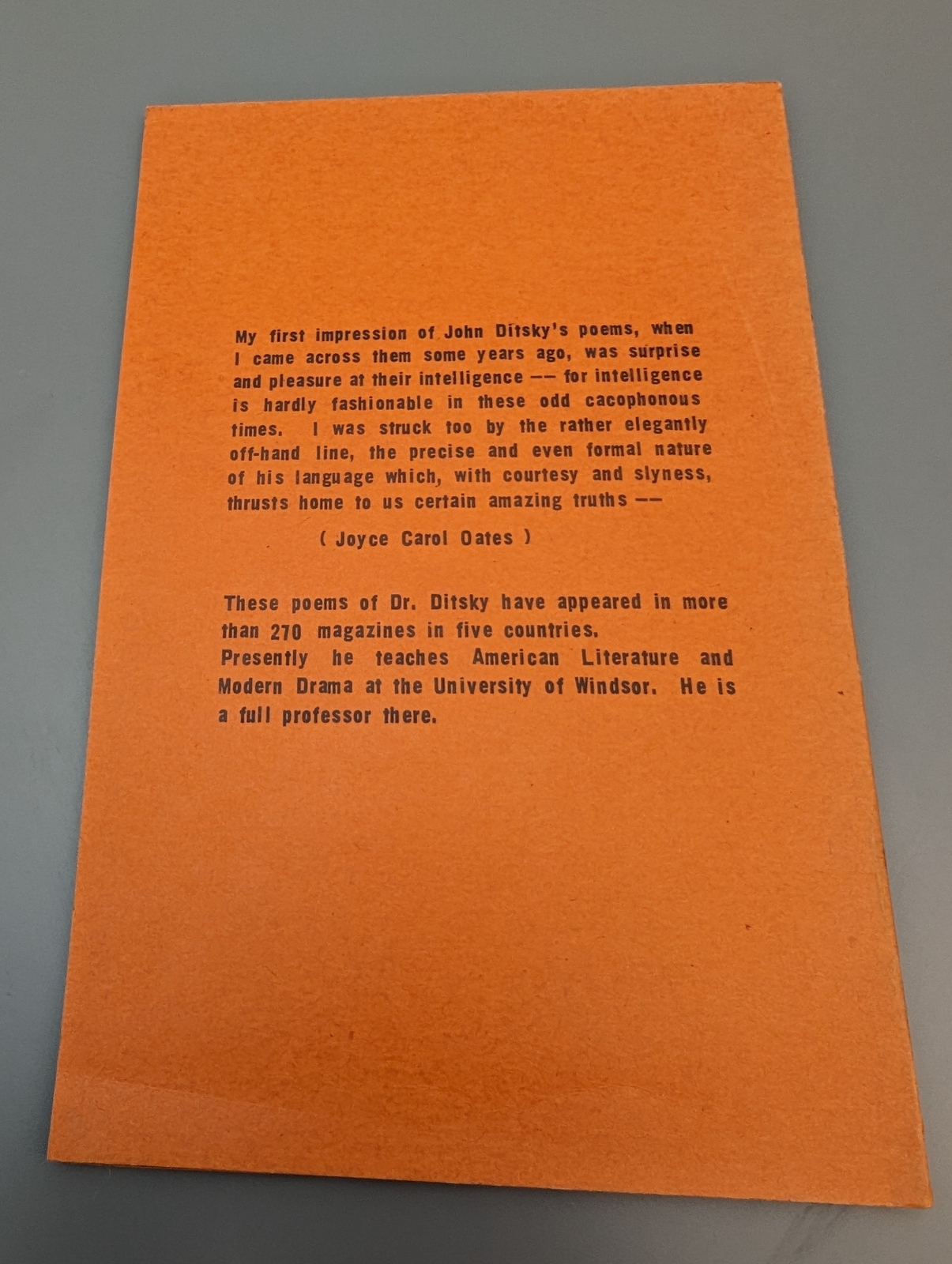 SIGNED! Scar Tissue by DITSKY, John 1978 Poetry SEE PICS
