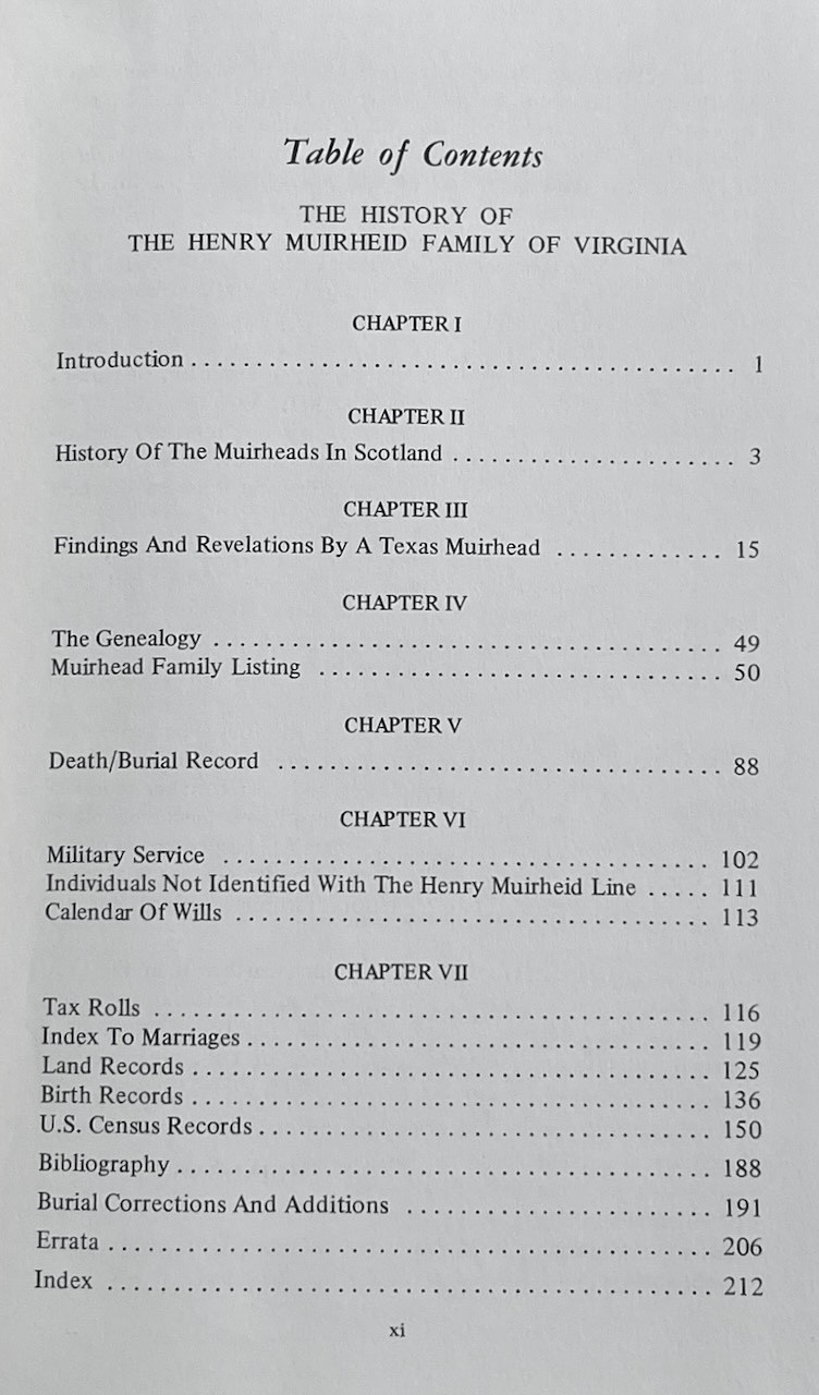 The Henry Muirheid / Muirhead Family of Virginia & Mississippi / HC