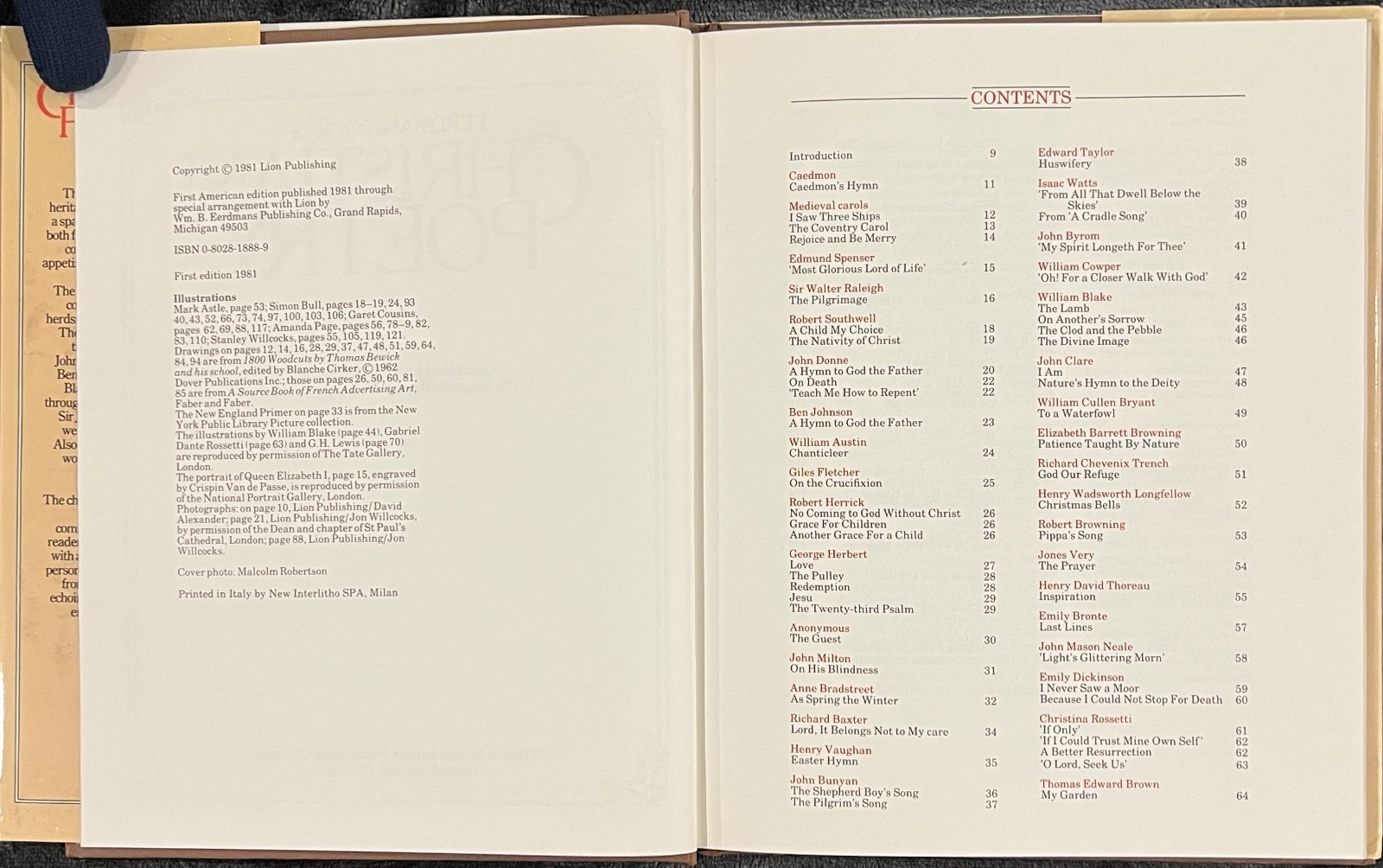 EERDMANS BOOK OF CHRISTIAN POETRY [HARDCOVER , FIRST EDITION , 1981]