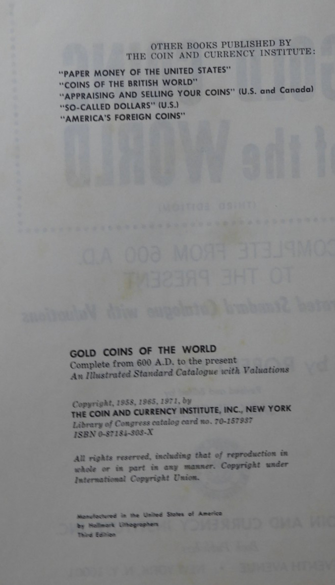 GOLD COINS OF THE WORLD (COMPLETE FROM 600 A.D. TO THE PRESENT) 1971 FRIEDBERG!!