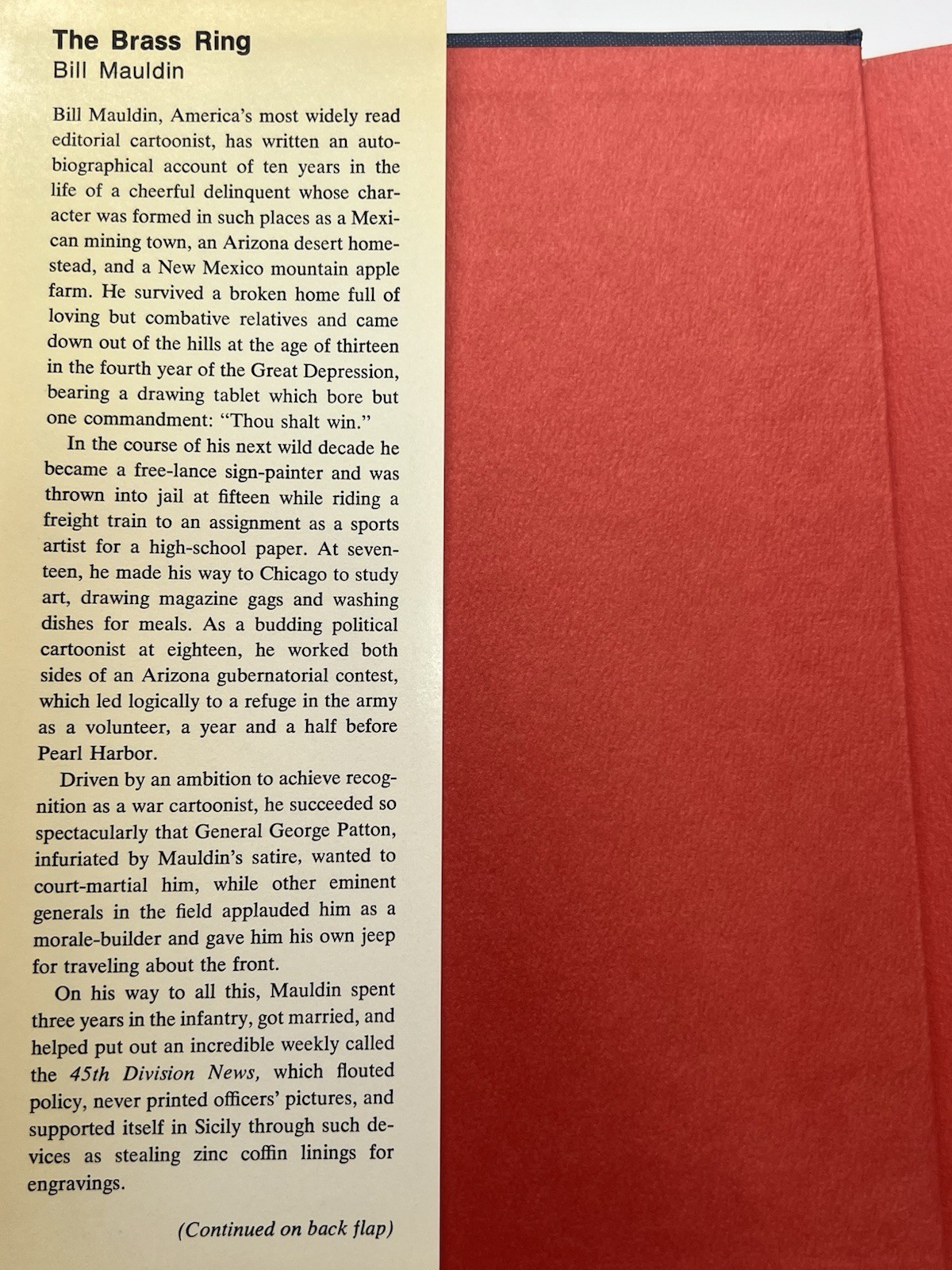 The Brass Ring A Sort of Memoir 1971 by Bill Mauldin Hardcover Dust Jacket ~MINT