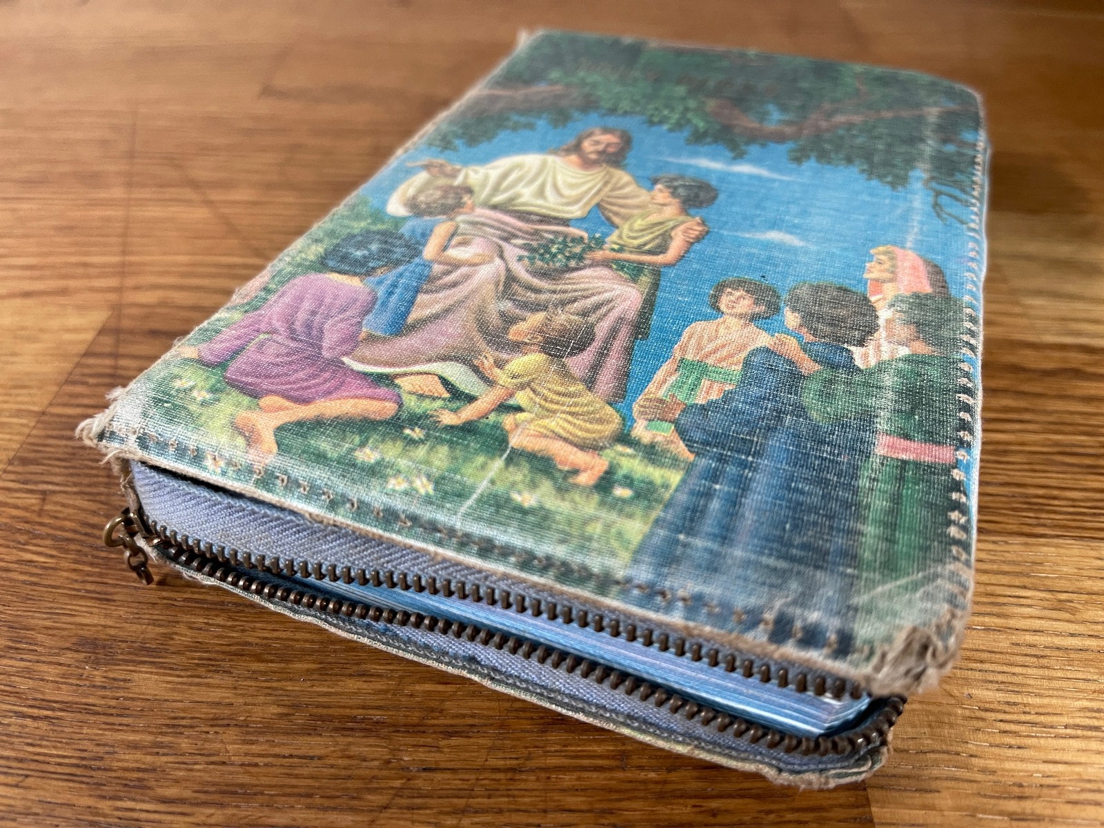 1960s Childs Holy Bible Book King James Vivid Color Illustrations Distressed