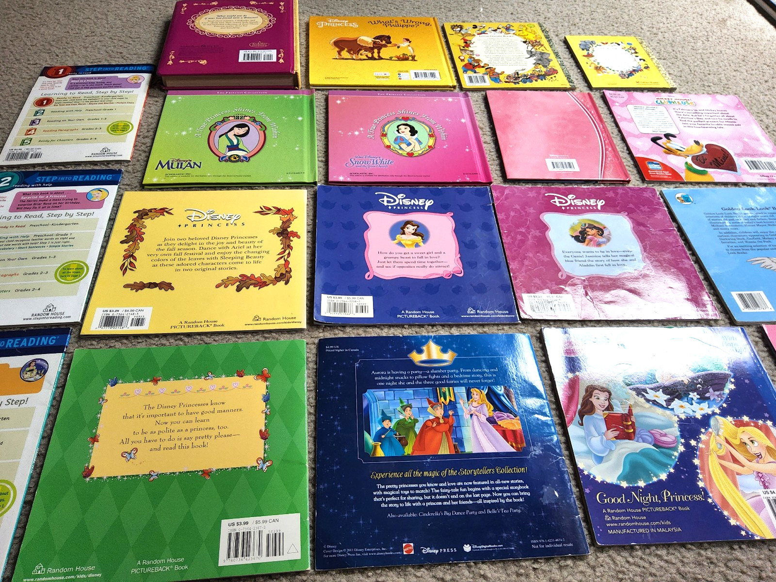 Disney Princess Step into Reading Story Book Collection PB HC lot of 19