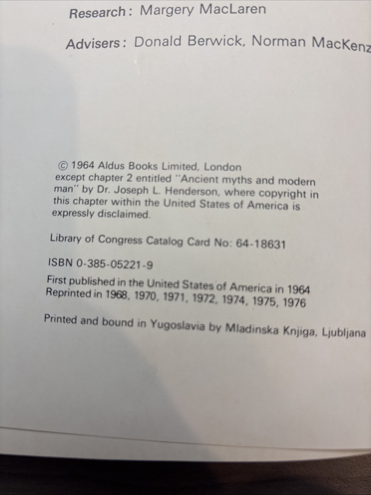 Man and His Symbols by Carl G. Jung 1964 (This is a 1976 printing)