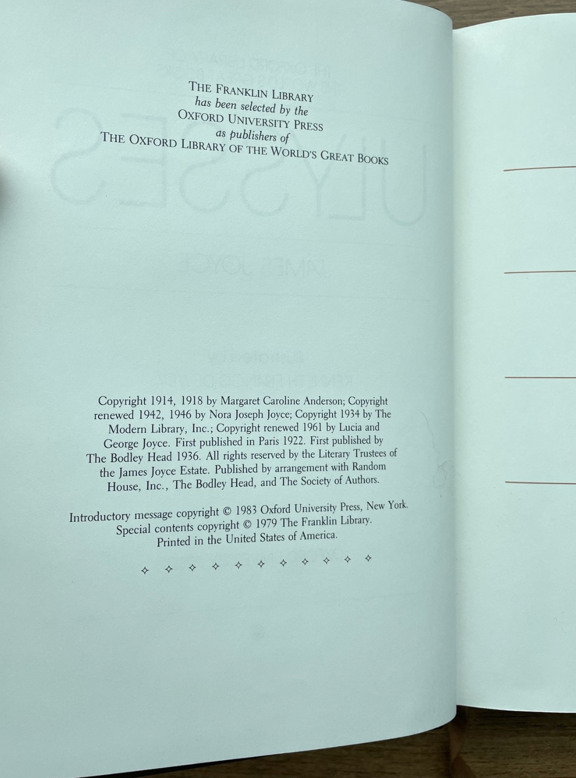 James Joyce ULYSSES Special Edition Oxford University Press 1983 – VG
