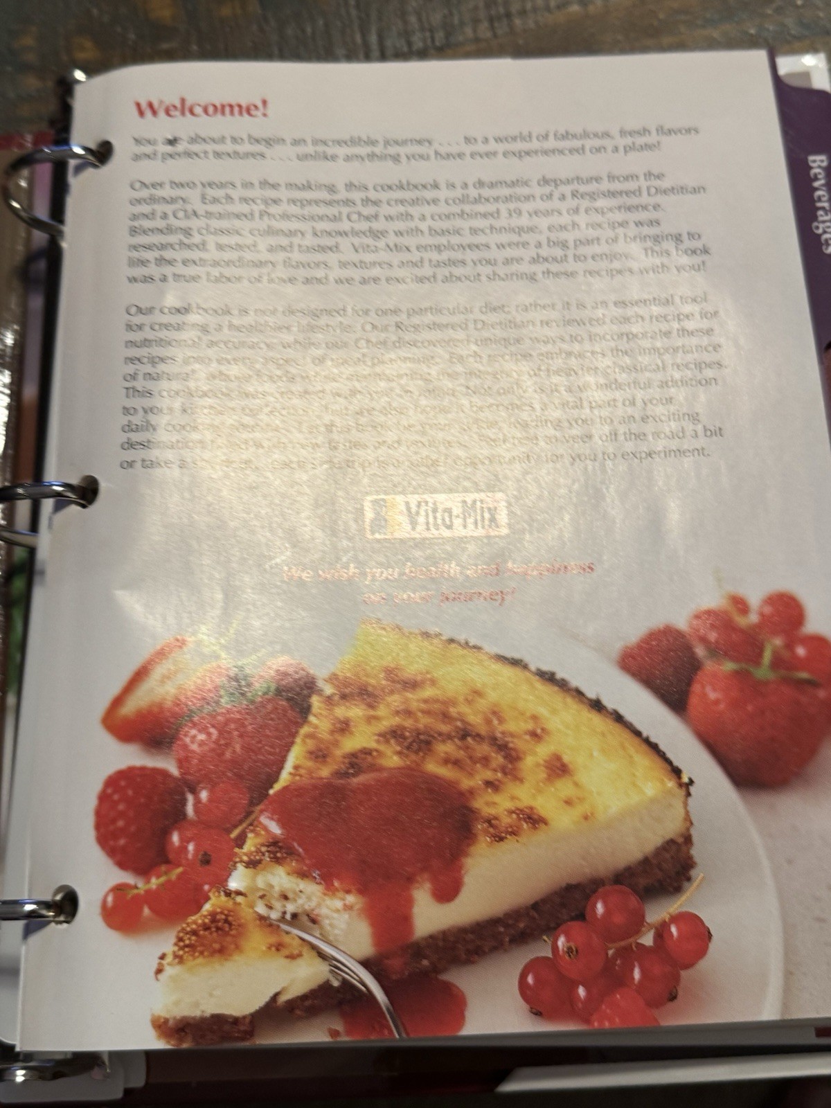 Vita-Mix Whole Food Recipes Binder Cookbook Tabbed Sections