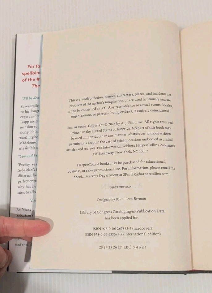 End of Story: A Novel by A. J. Finn (2024, Hardcover) 1st Edition 1st Printing