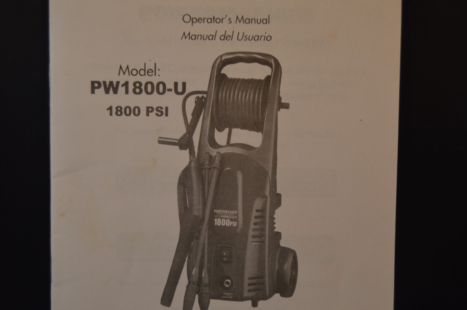POWERWASHER Model PW1800-U „OPERATOR’S MANUAL“ 1800 PSI 26 Pages INSTRUCTIONS