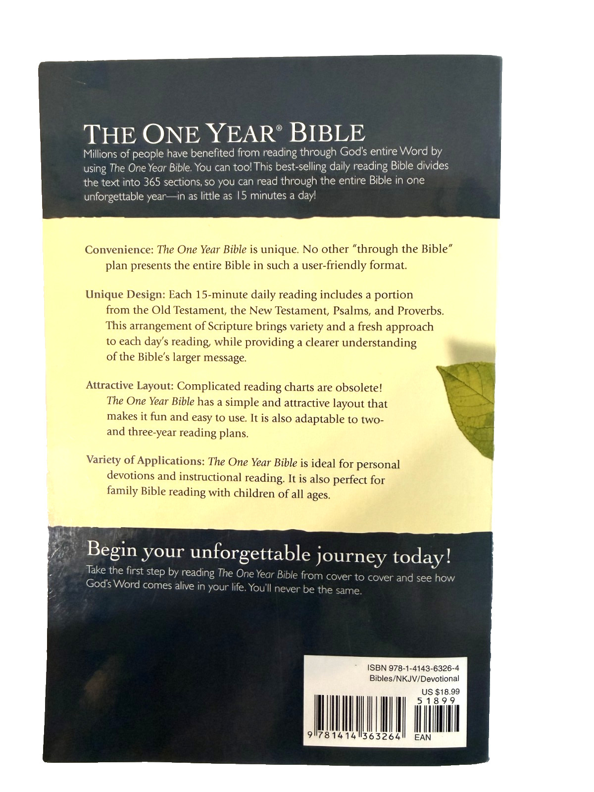 The One Year Bible NKJV Tyndale Paperback Clean No Markings