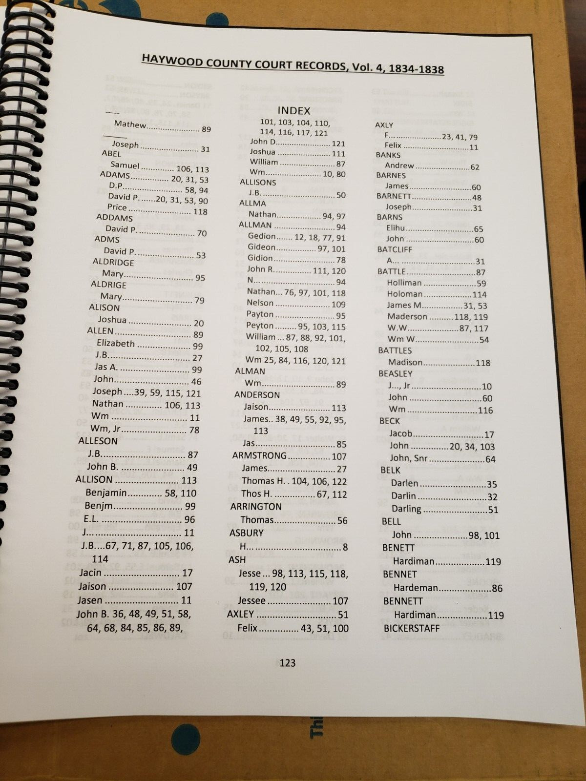 HAYWOOD County, NC COURT RECORDS, Vol 4 1834-1838, by Broadbent, Book 288 pages