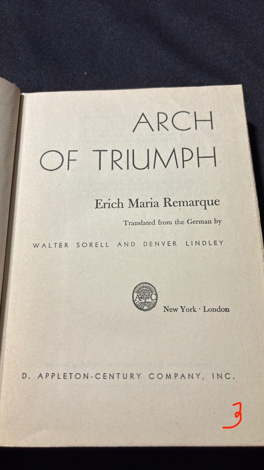 Erich Maria Remarque Arch of Triumph D. Appleton Century Hardcover