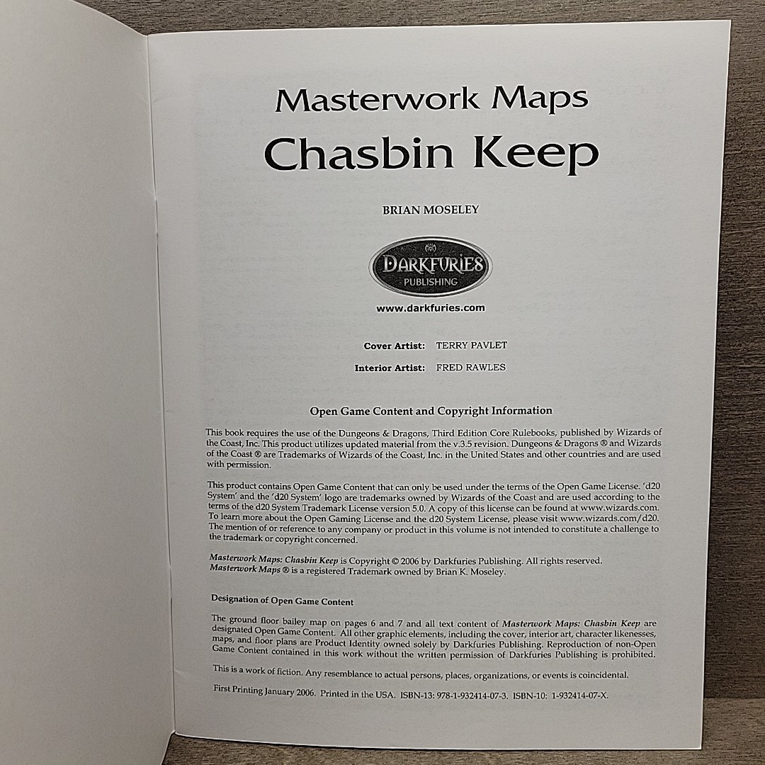 Masterwork Maps: Chasbin Keep – Dark Furies Publishing D20 System RPG D&D 3e