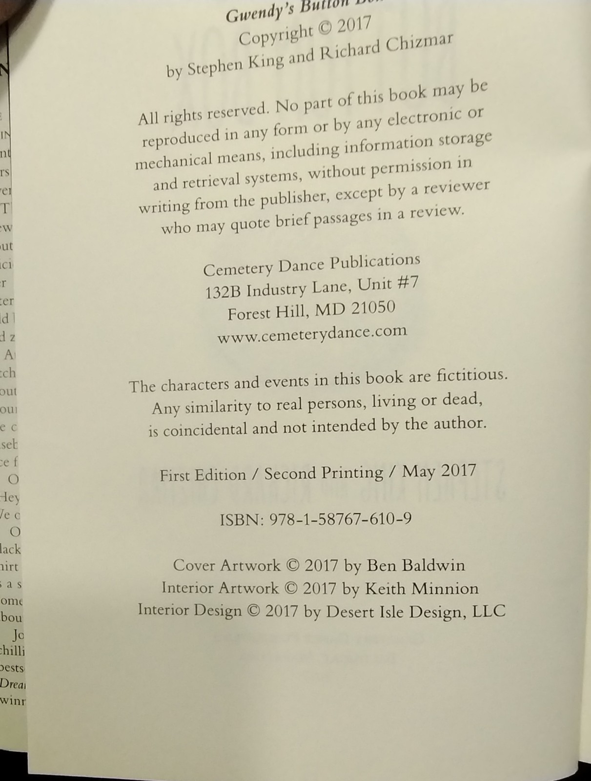 PRISTINE First Edition 2nd Printing“Gwendys‘ Button Box“ (2017)– Unread/As New