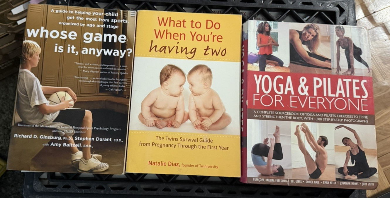Mix Lot Of 12 Random Books – Yoga/Pilates, Poetry, Sports, Kids, Education