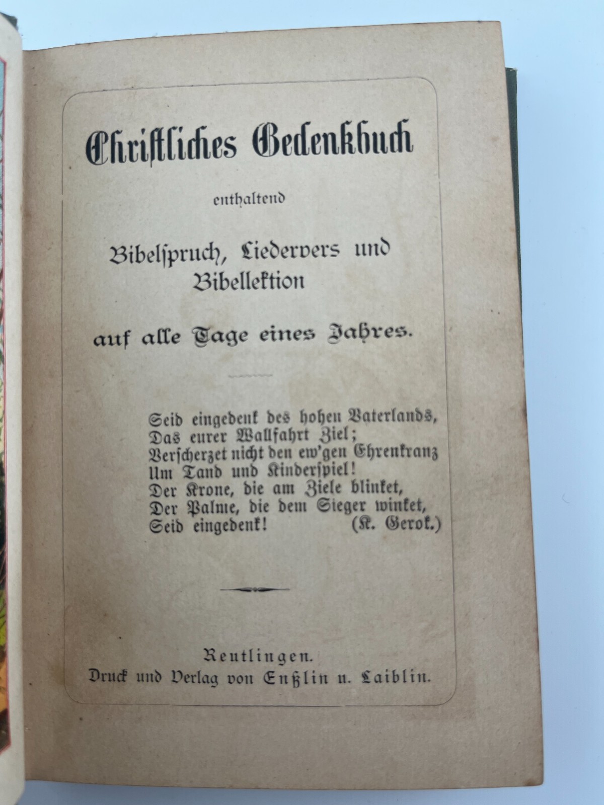 Christliches Gedenkbuch German 19th century Christian daily verse