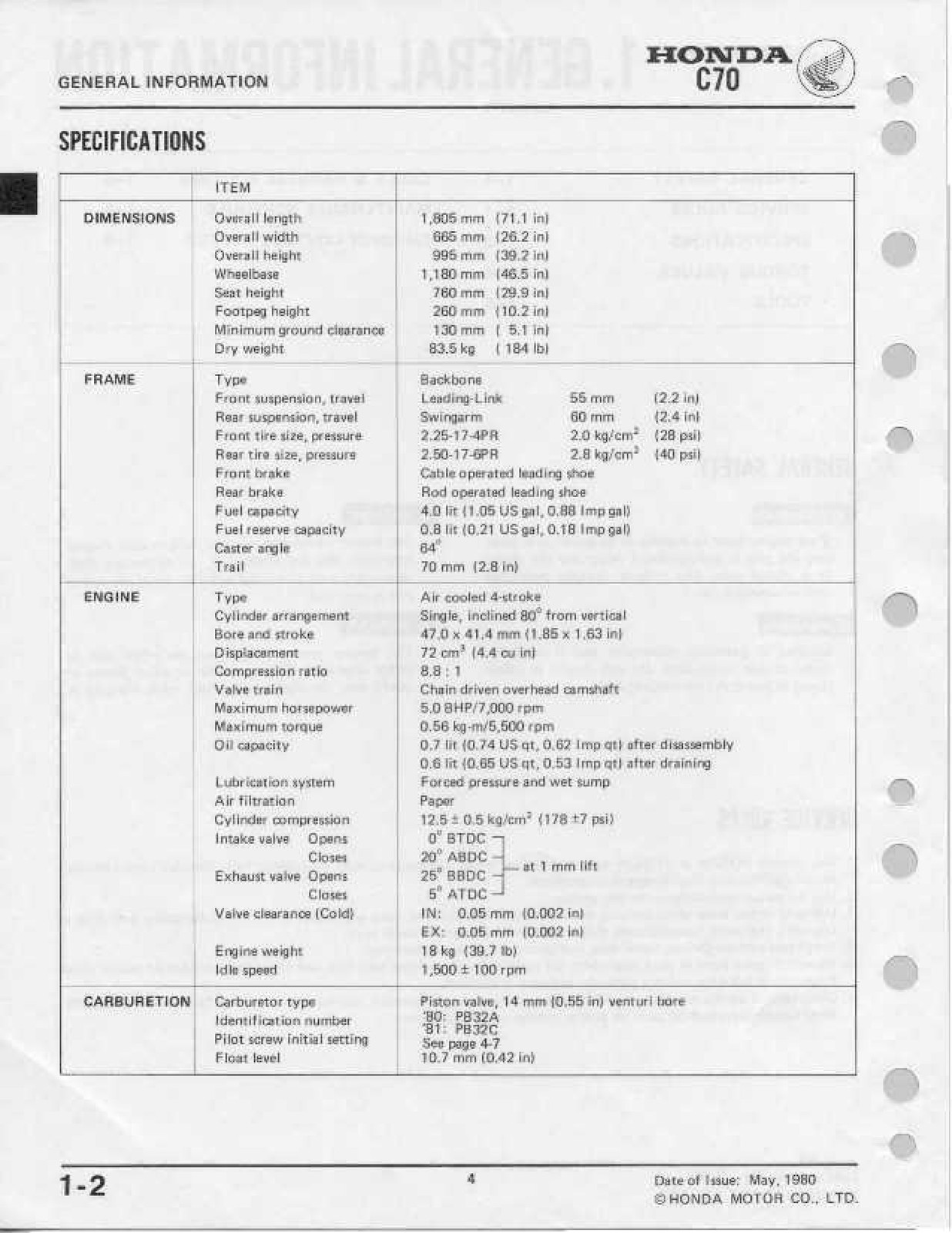 HONDA C70 Shop Manual 1980 Through 1982 1981, ROBUST BINDING – TOUGH COVERED