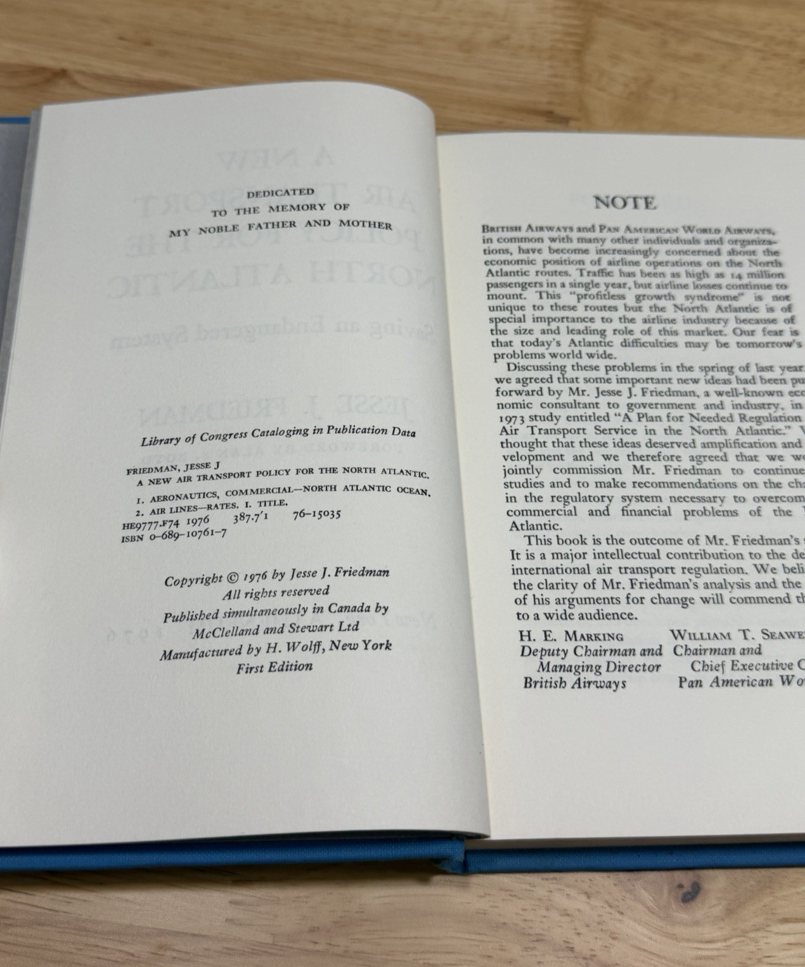 A New Air Tranport Policy for the North Atlantic 1976 1st Edition Jesse Friedman