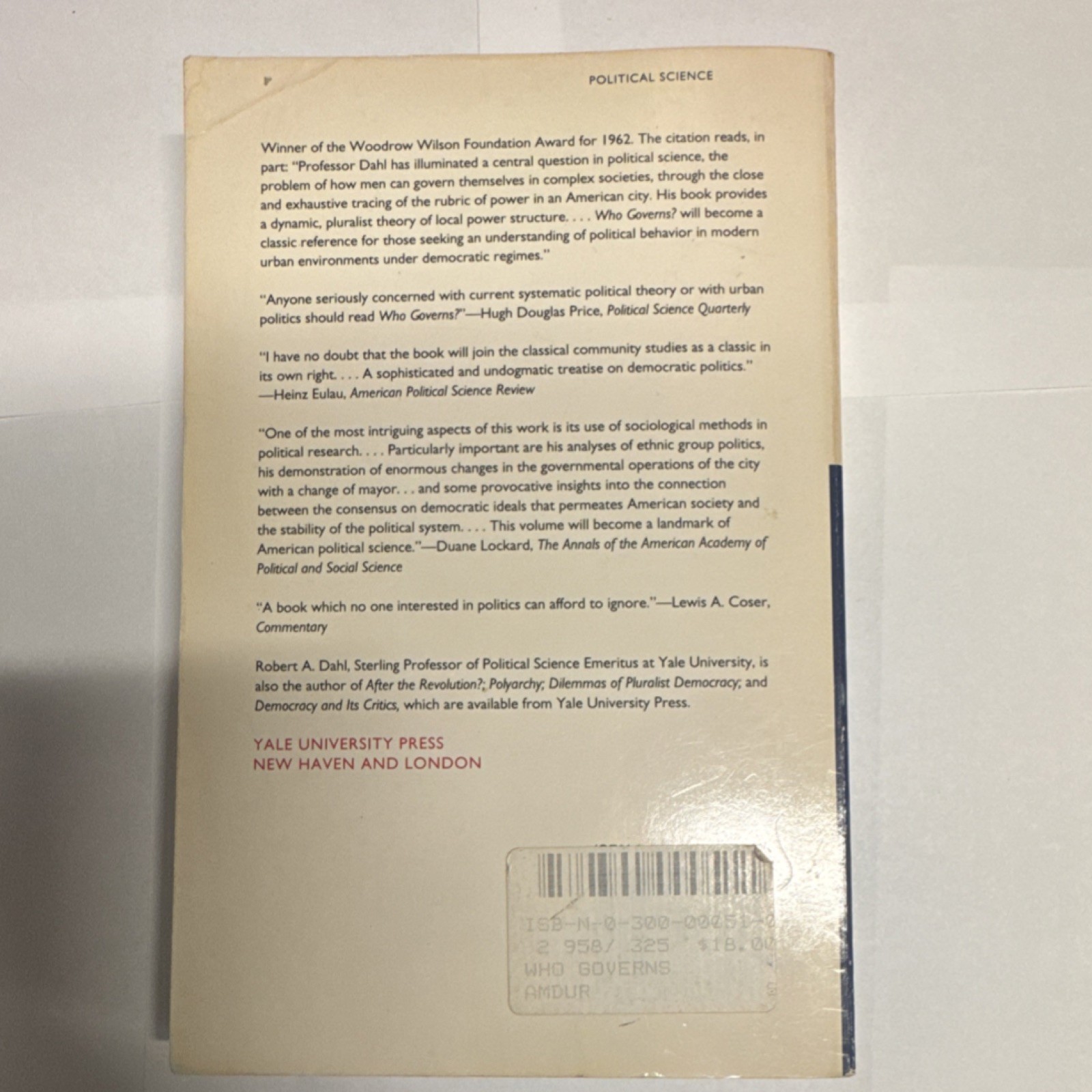 Who Governs? by Robert A. Dahl, Paperback, Yale University Press