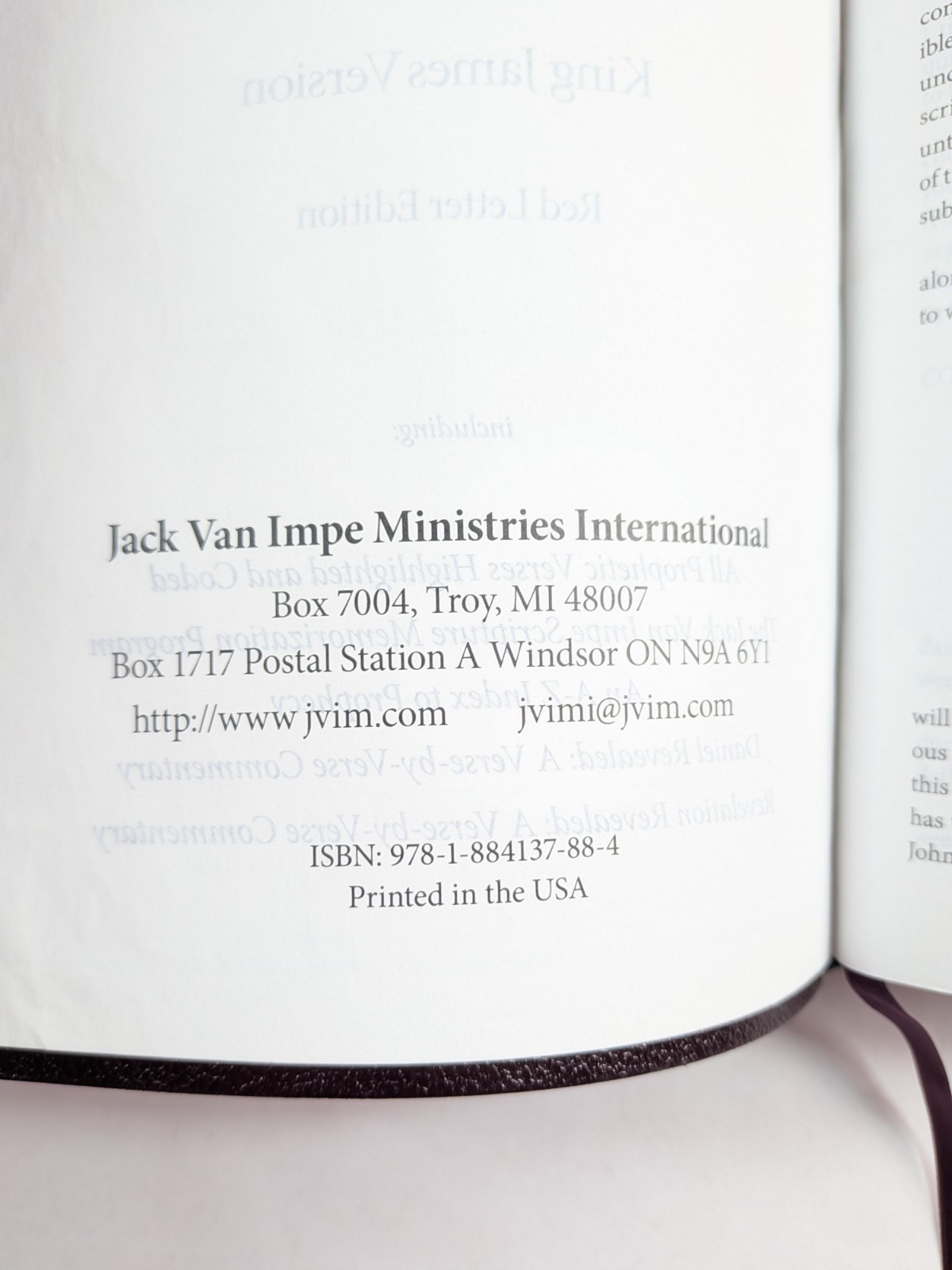 KJV Jack Van Impe Prophecy Bible Burgundy Leather Red Letter Limited Special Ed.