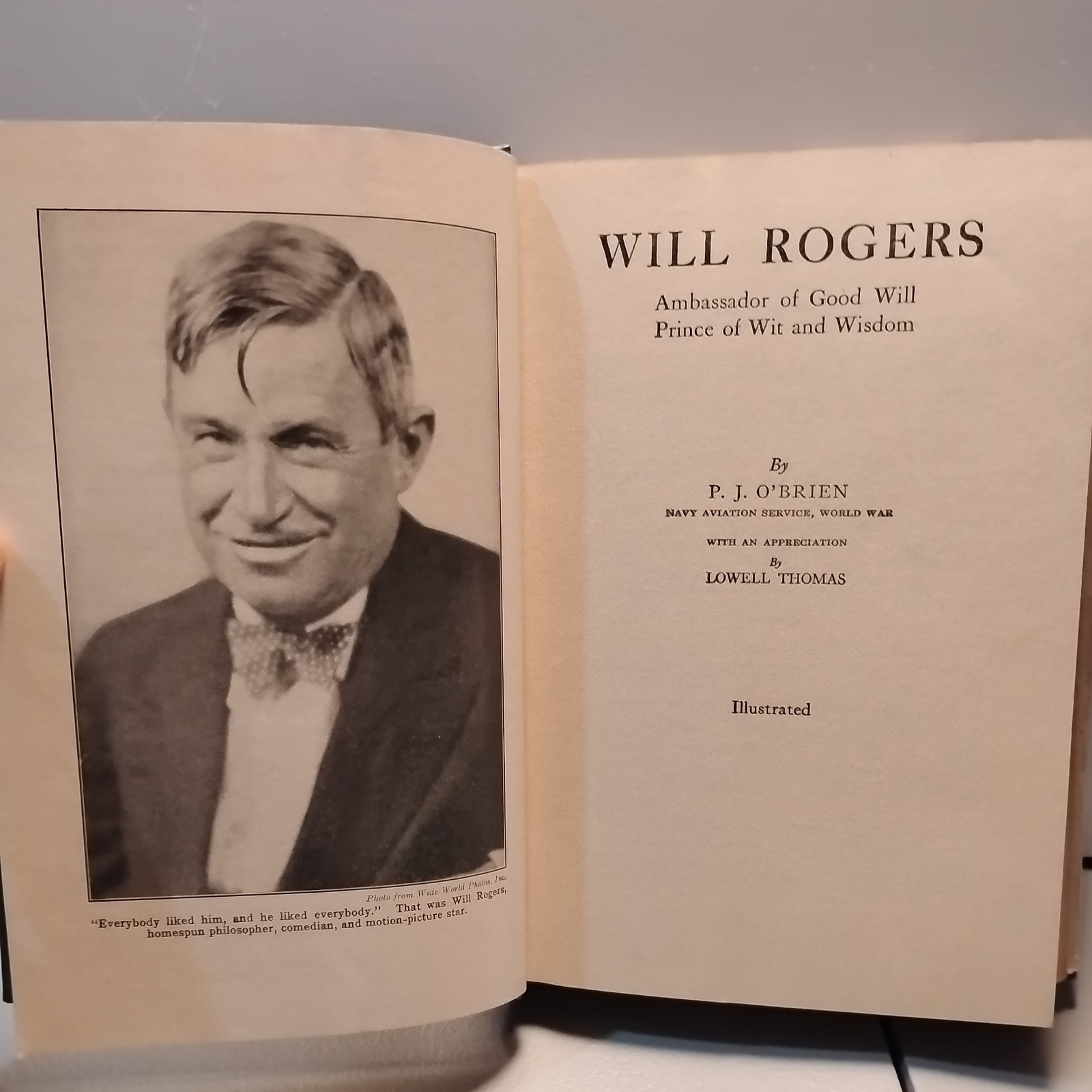 WILL ROGERS: „Ambassador of Good Will .. “ HC 1935 by P.J. O’BRIEN – scarce DJ