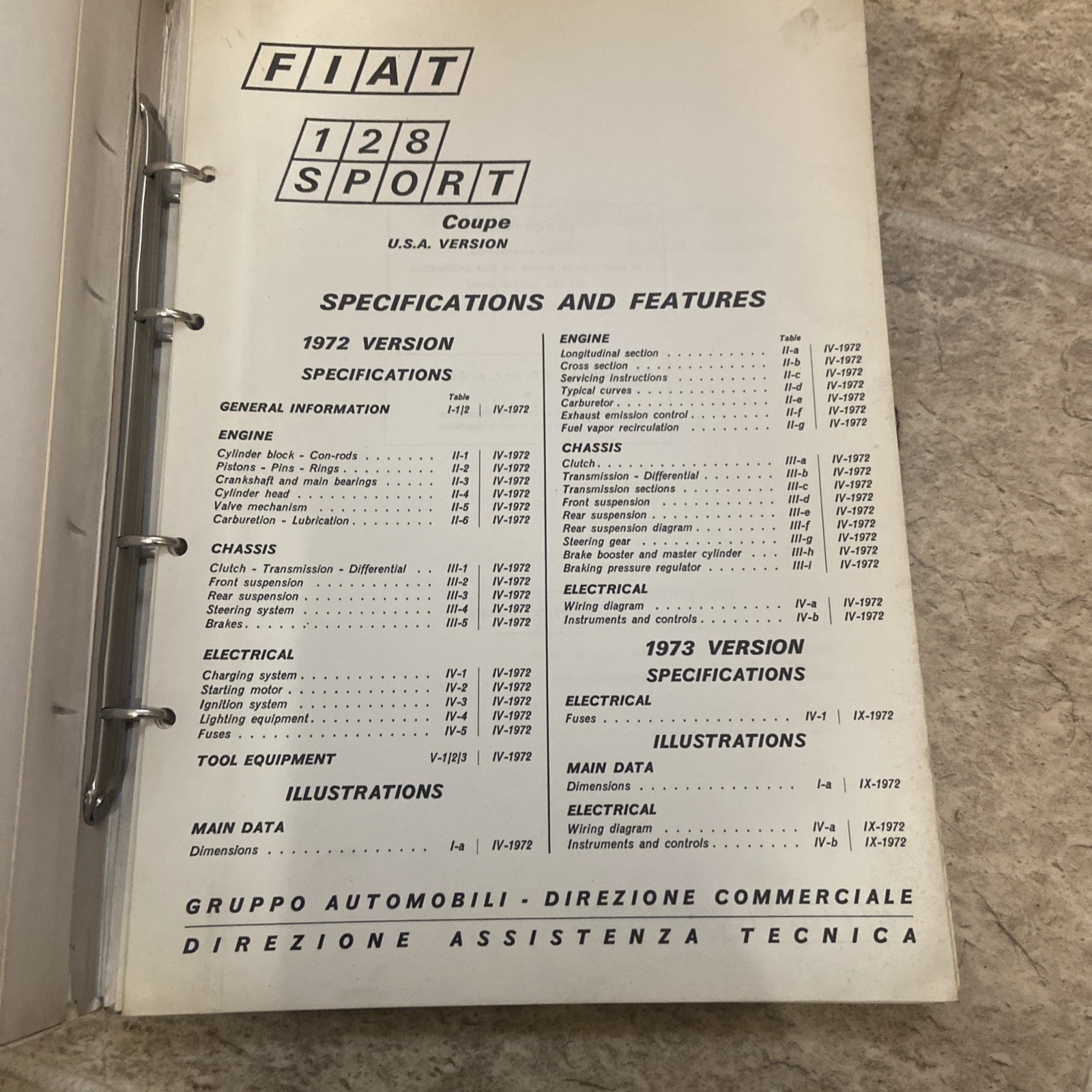 Fiat 128 Sport Coupe 1972-73 -USA Version Specifications and Data
