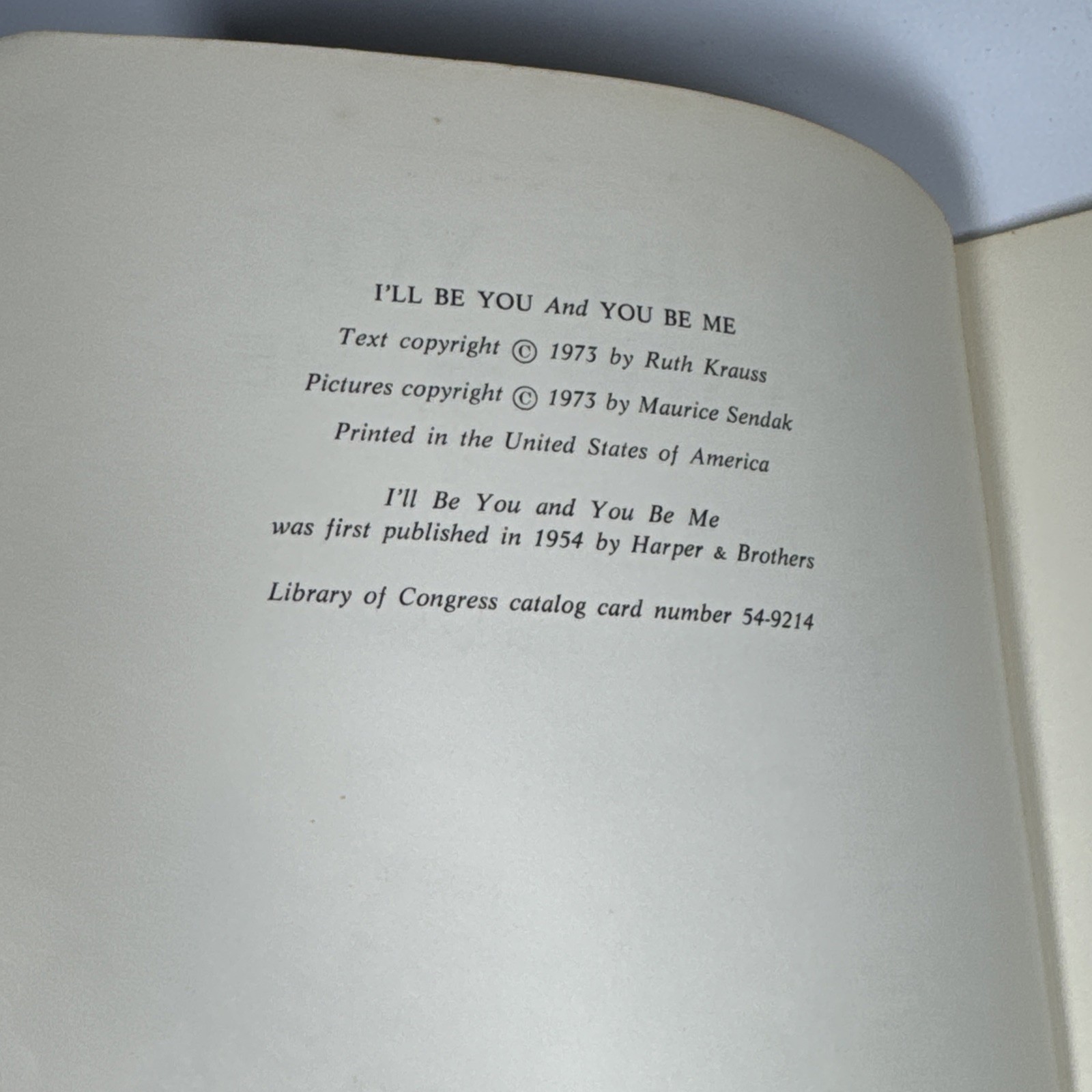 I’ll Be You and You Be Me Ruth Krauss Maurice Sendak 1973 Paperback Vintage