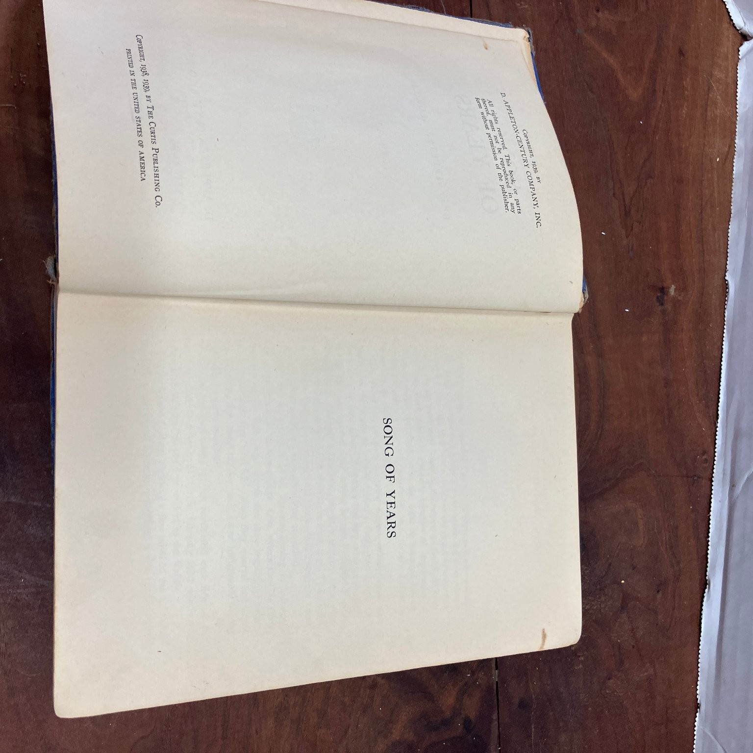 Song of Years Bess Streeter Aldrich 1939 First Edition D. Appleton-Century