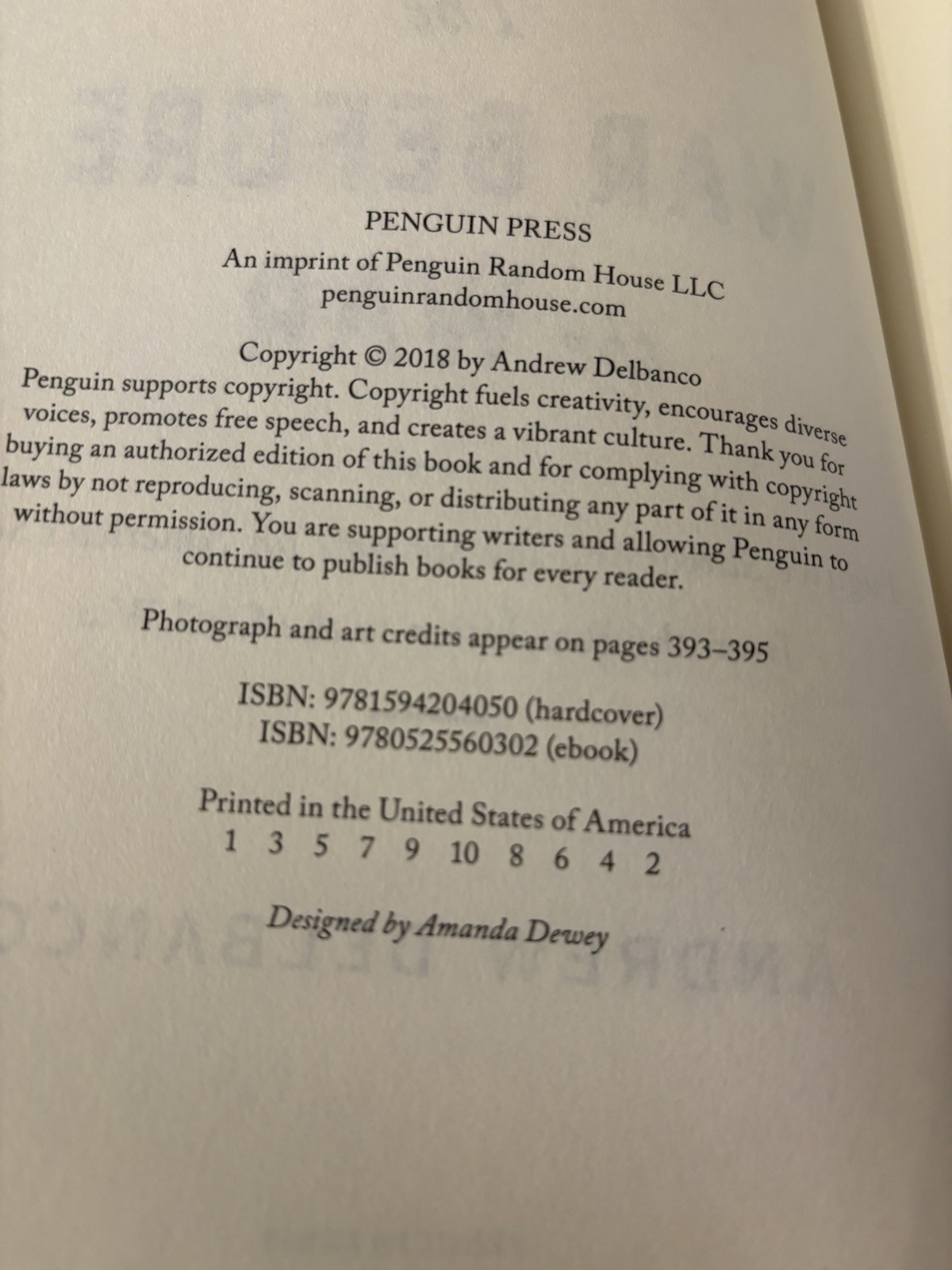 The War Before the War. Andrew Delbanco. 1st HC Ptg. Penguin 2018. Fine Unread