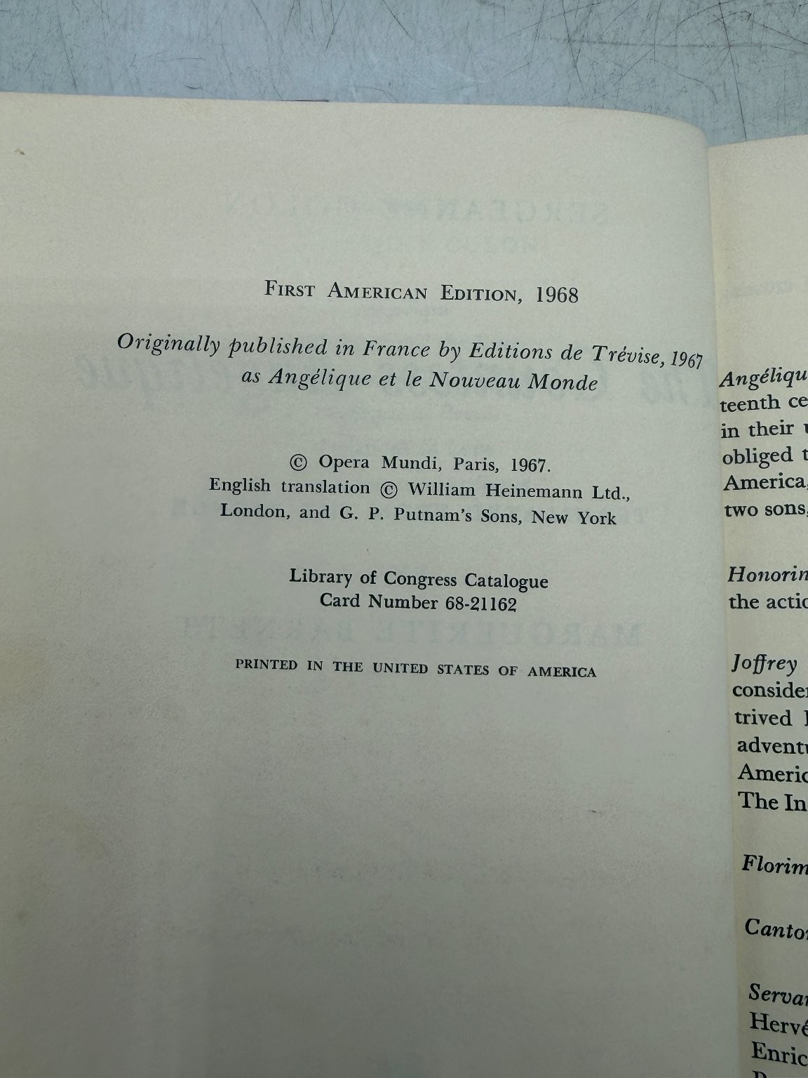 The Countess Angelique Sergeanne Golon 1968 First American Edition Putnam’s