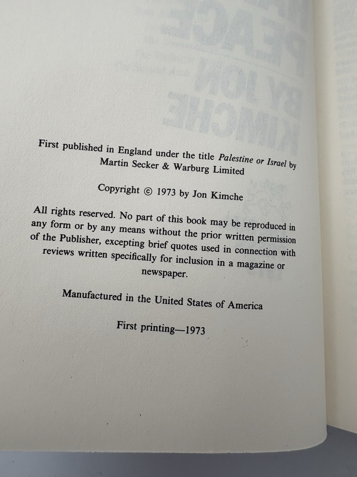 There Could Have Been Peace by Jon Kimche (1973) 1st Edition, 1st Printing HC DJ
