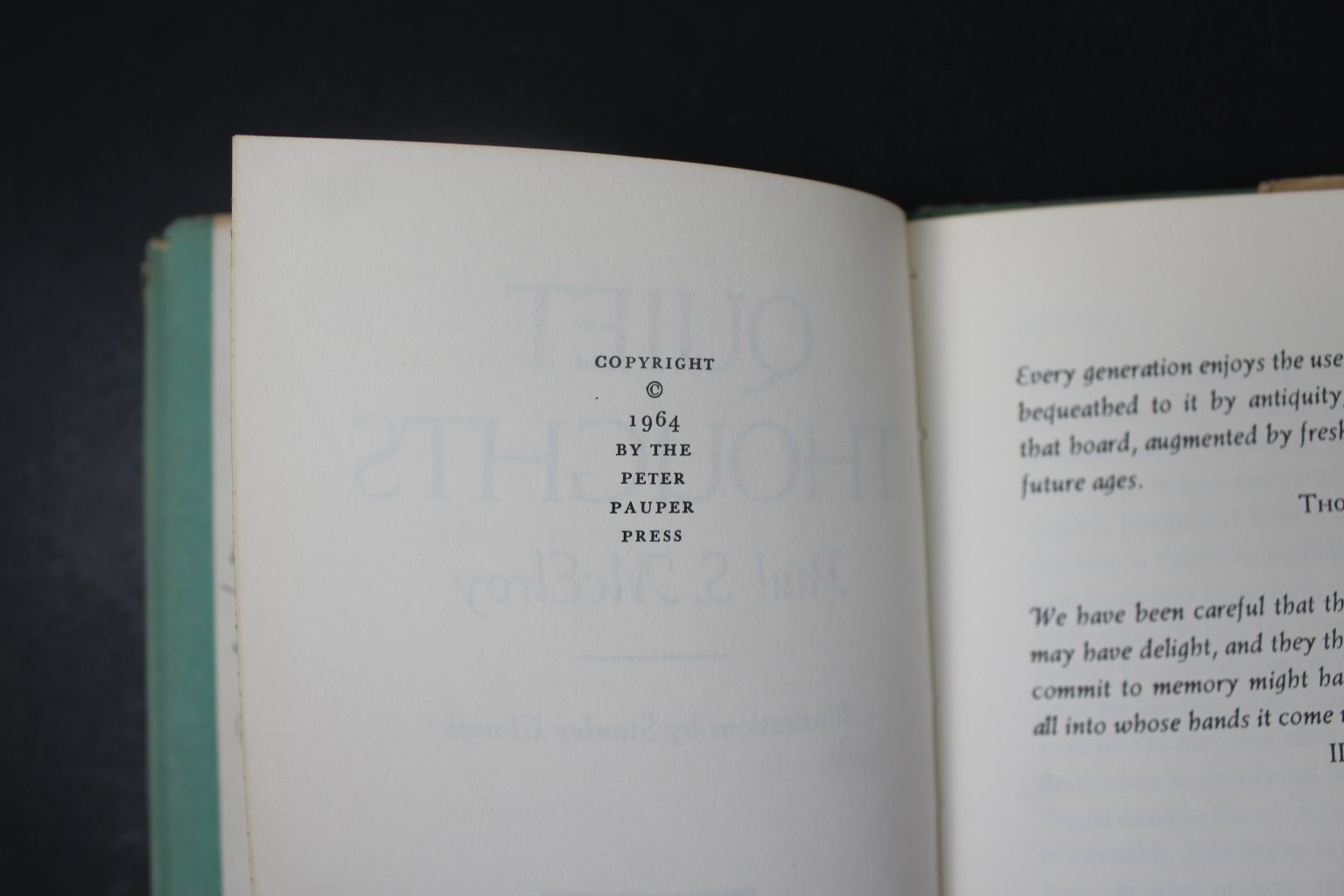 Quiet Thoughts Paul S. McElroy 1964 Illustrated Peter Pauper Press Book HCDJ