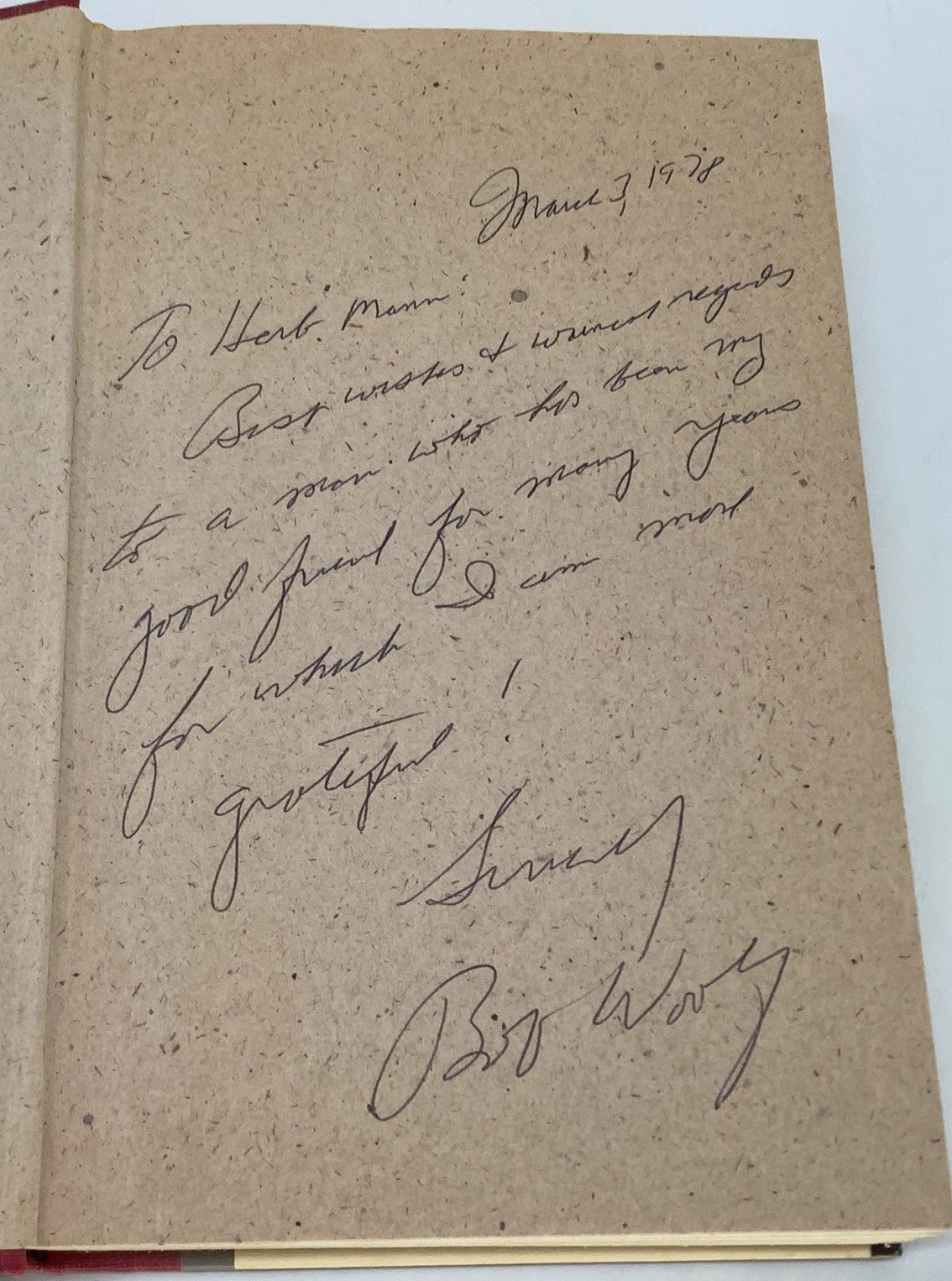 Bob Woolf Behind Closed Doors Signed 1st Edition 1976 Inscribed To Herb Mann