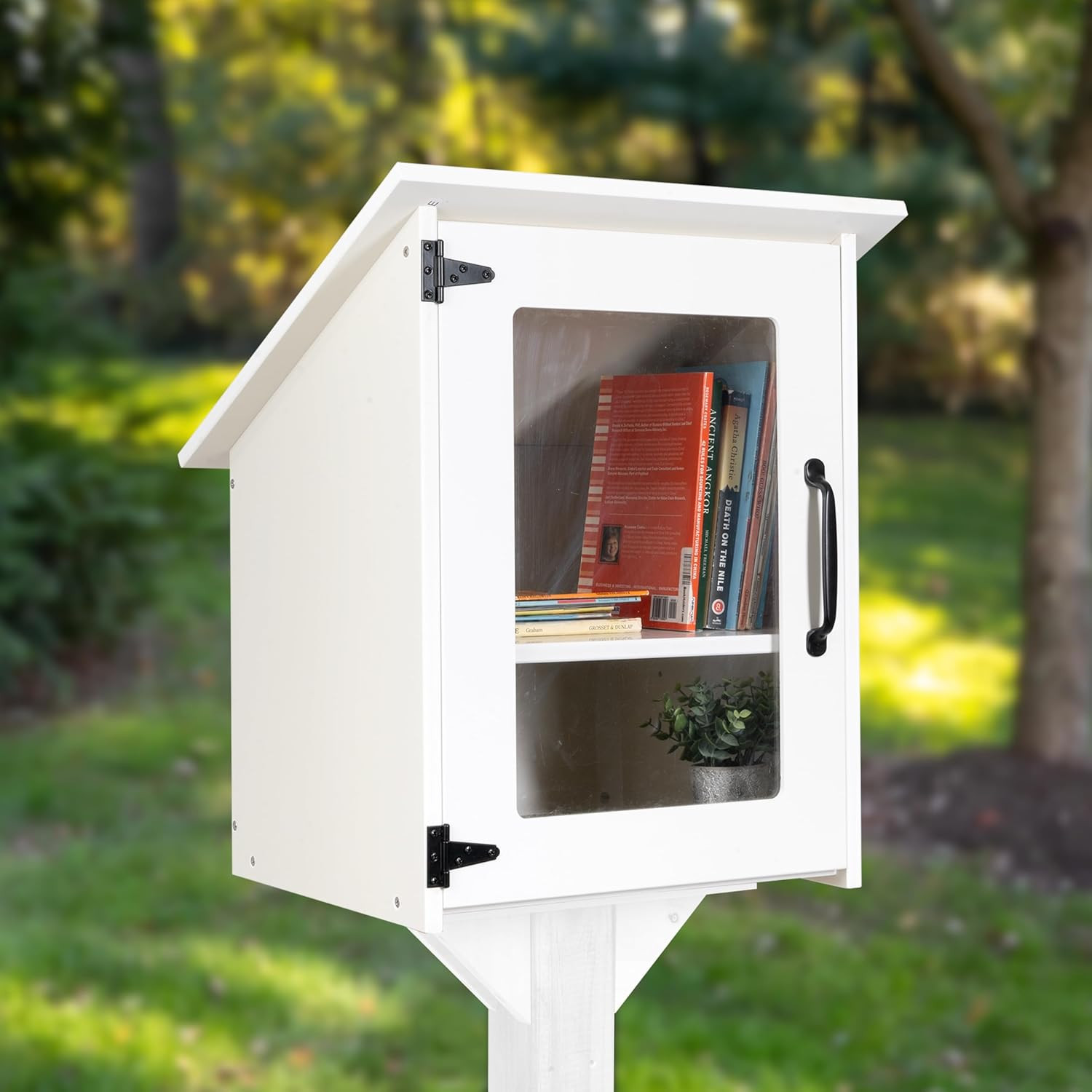 Little Library Box Outdoor – 16X14X23 Inch, White Library Book Kit – Weatherproo