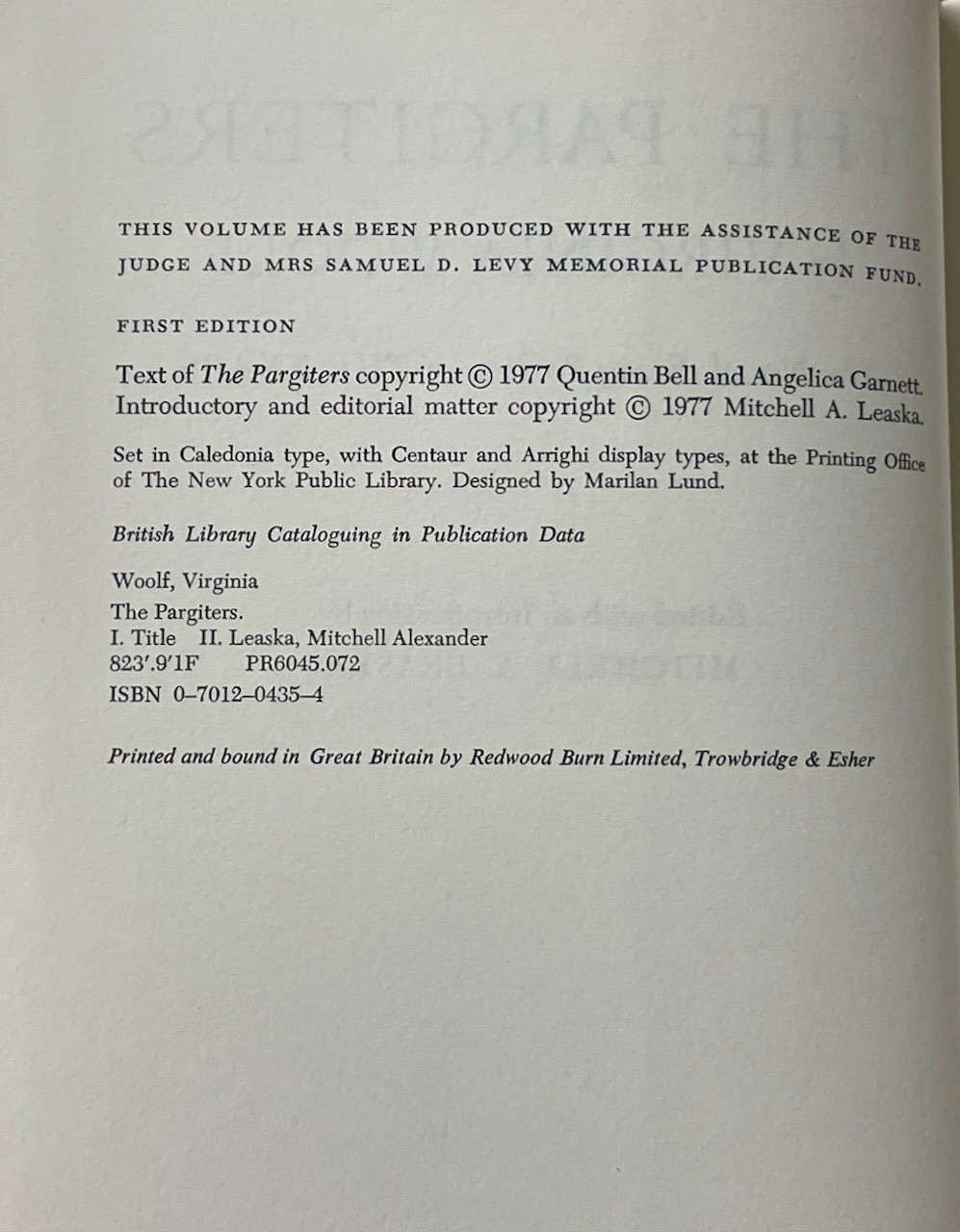 The Pargiters : The Novel Essay Portion of ‚The Years‘ / Virginia Woolf HC 1977