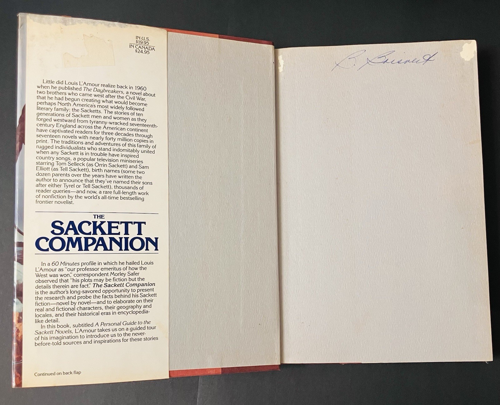Louis L’Amour The Sackett Companion HC DJ 1988 1st Print Bantam Vintage Western