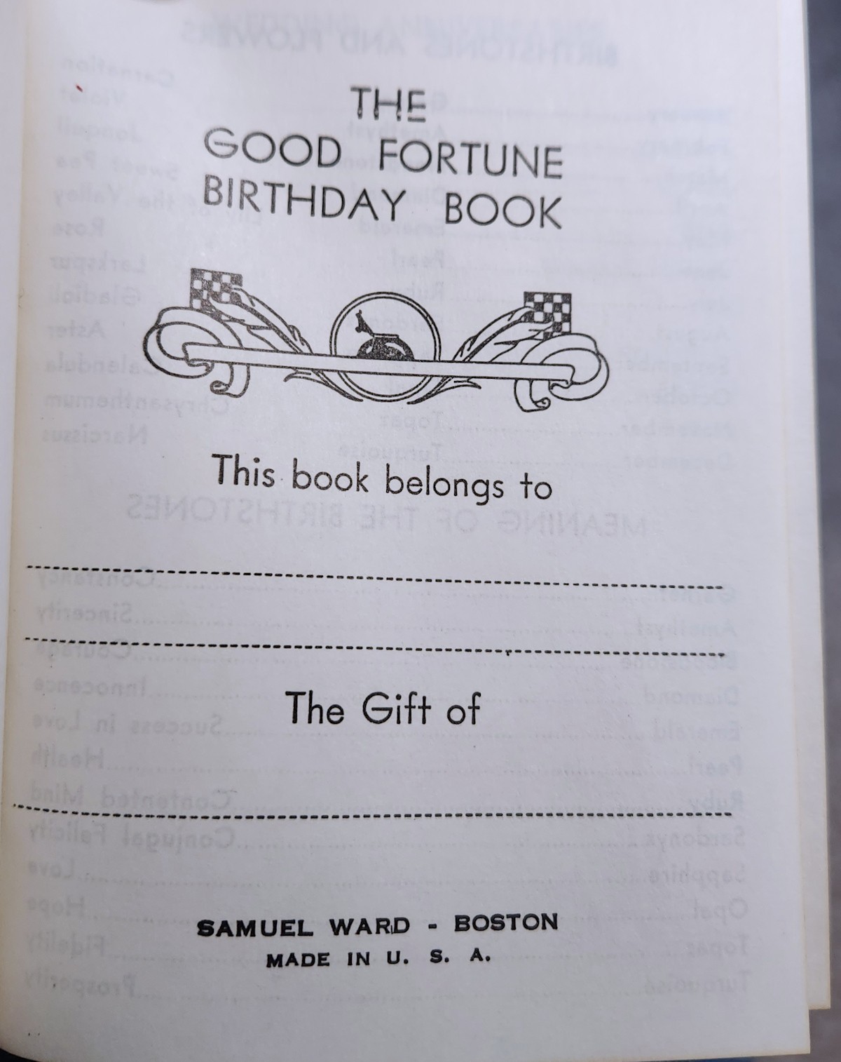 The Good Fortune Birthday Book by Samuel Ward—Boston Pocket Hard Cover MINT