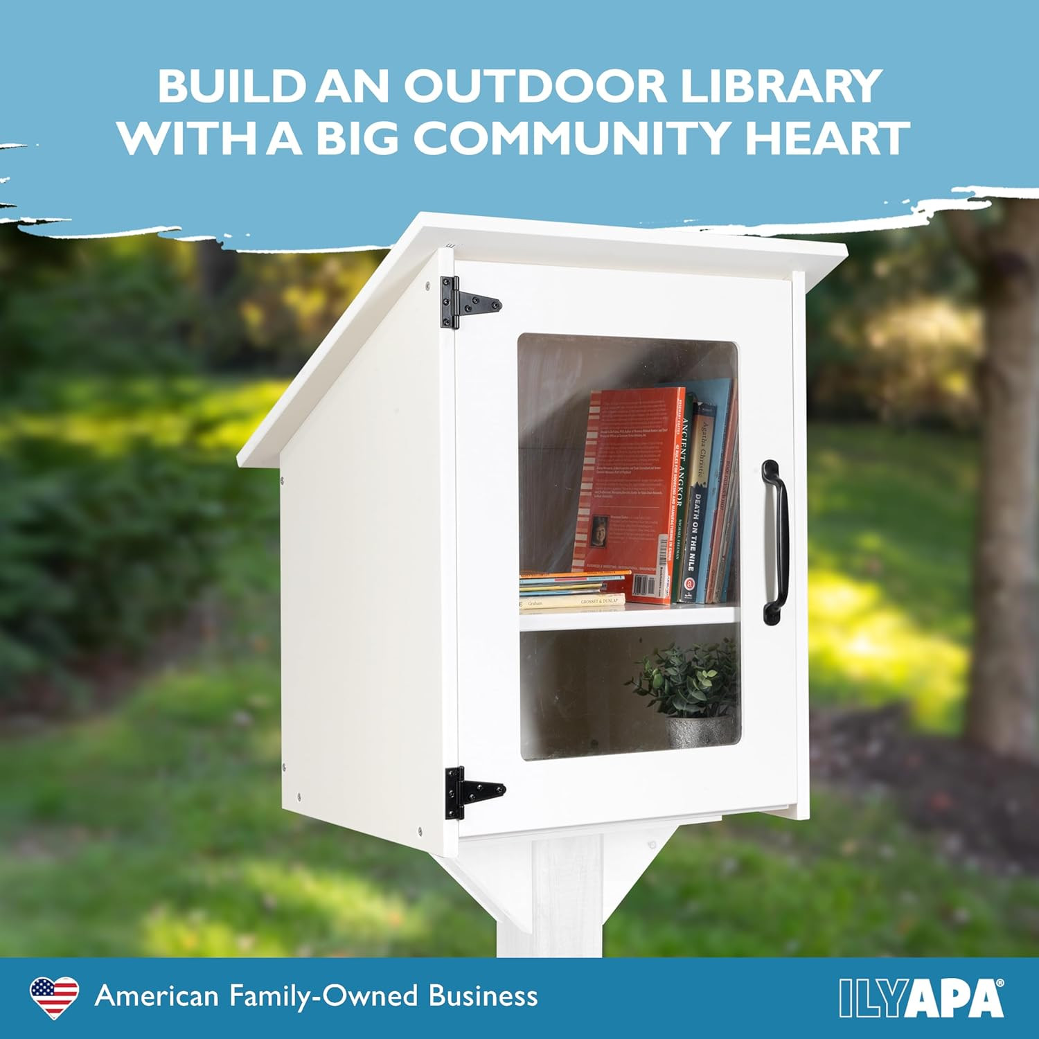 Little Library Box Outdoor – 16X14X23 Inch, White Library Book Kit – Weatherproo