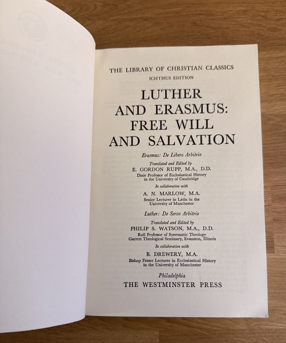 RELIGION: LUTHER AND ERASMUS: FREE WILL AND SALVATION, Rupp, Watson Paperback