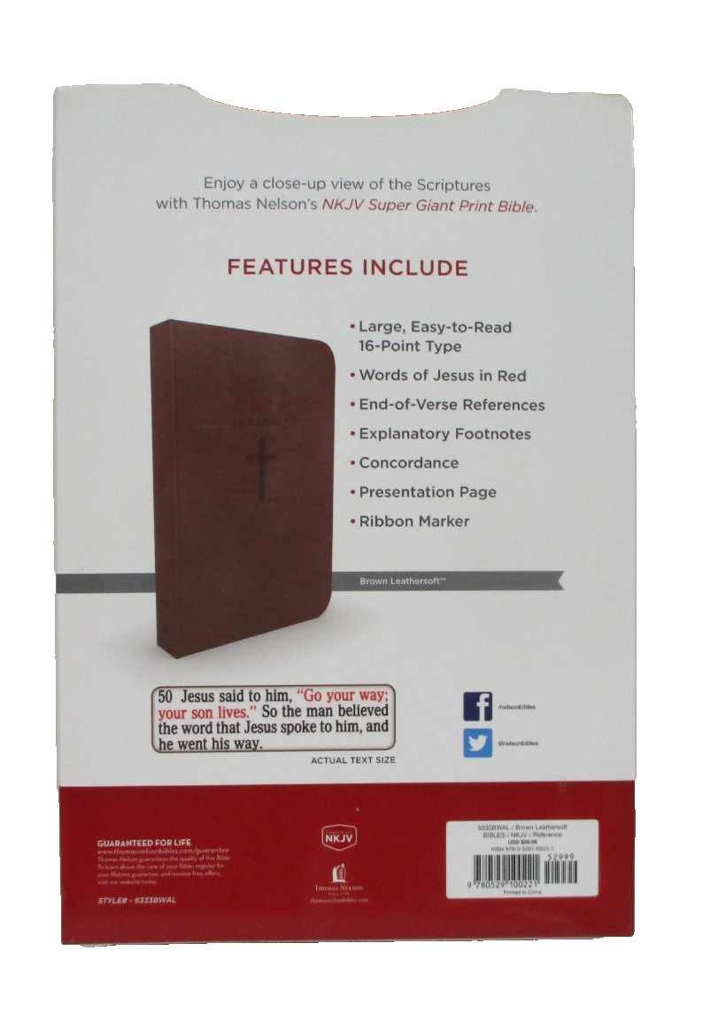 NKJV Super Giant Print Bible red letter brown leathersoft religion